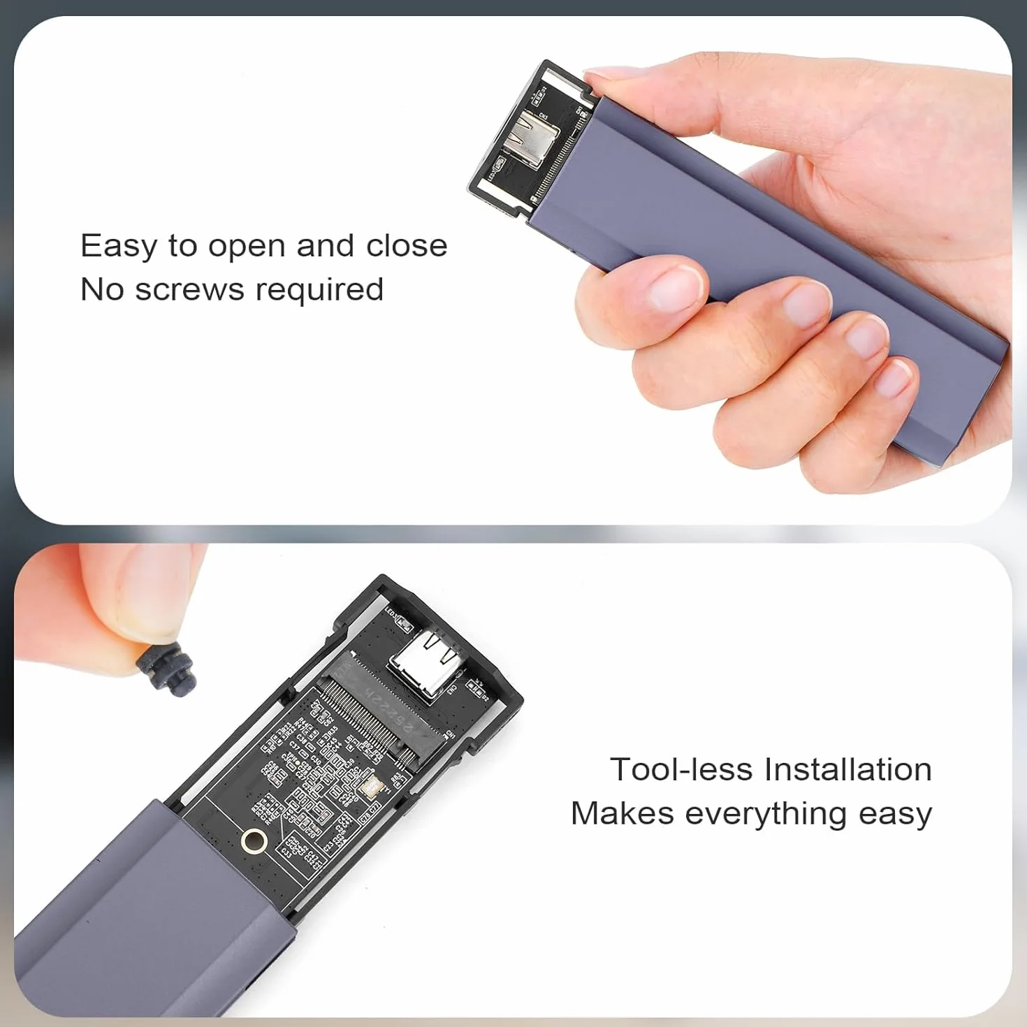 Case SSD M.2 NVMe SATA,USB C 3.2 Gen 2 10Gbps Adattatore,M2 NVMe Lettore SSD Esterno 4TB per M-Key, M+B Key 2230/2242/2260/2280 con UASP e TRIM,Con Cavo 2-in-1, Installazione Senza Attrezzi