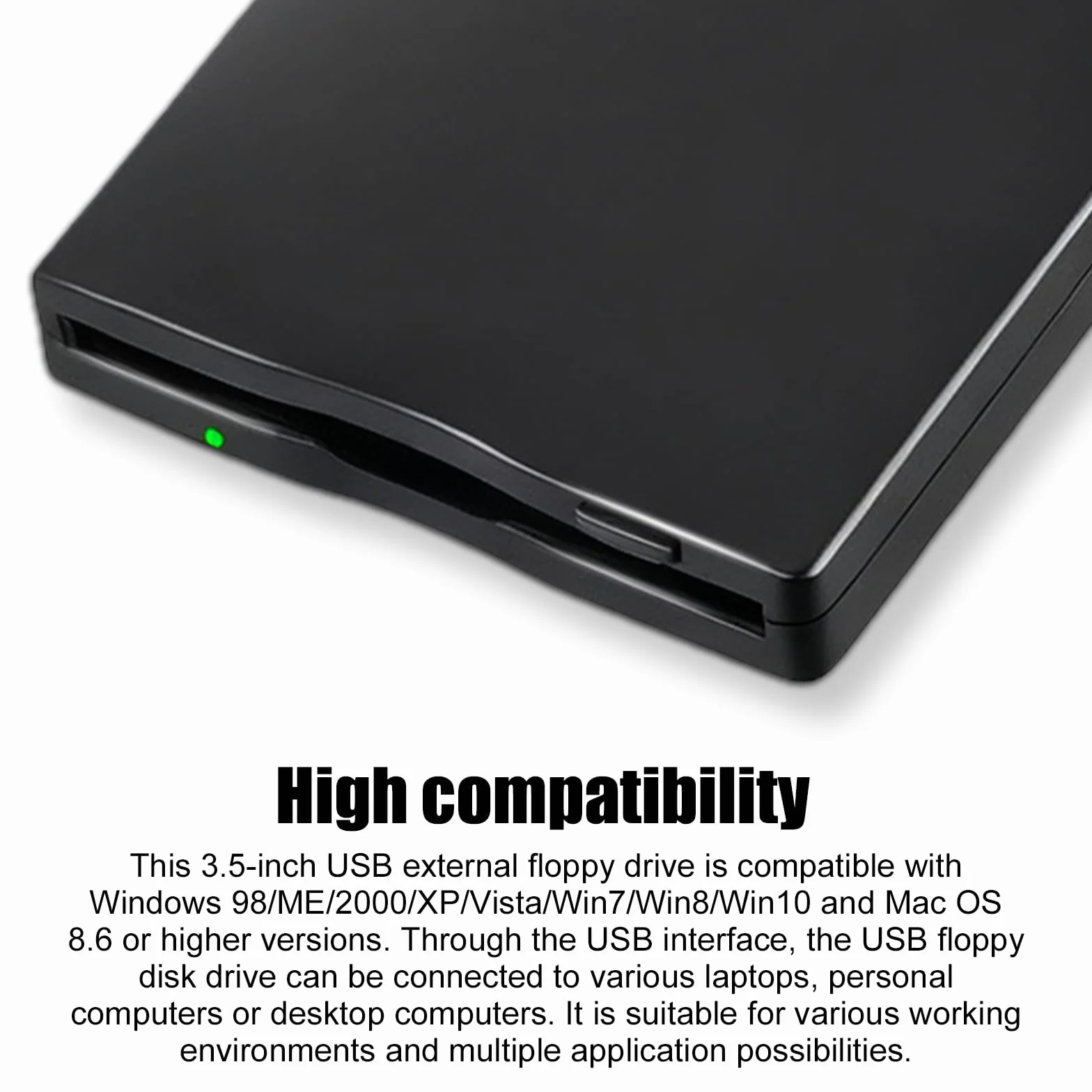 Leikurvo Unità floppy esterna USB portatile FDD 1,44 MB 3,5 pollici, Slimline Floppy Disk Drive esterno lettore di schede per computer esterno rimovibile compatibile con PC e MAC, Plug and Play, nero