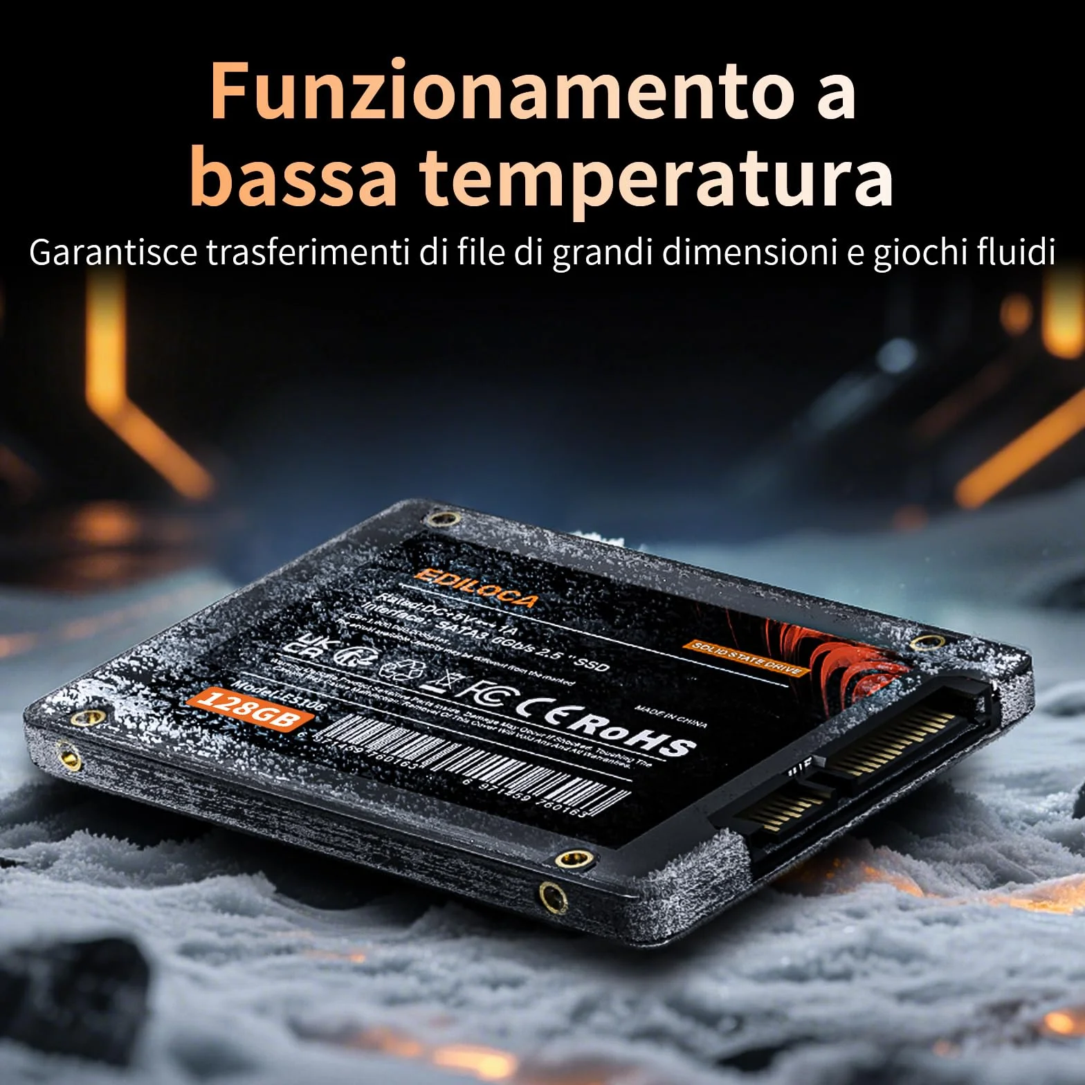 Ediloca ES106 128GB SSD SATA III 2.5" 3D NAND TLC Disco Rigido Interno, Fino a 500MB/s Lettura, Aggiorna Memoria PC o Laptop e Archiviazione (Nero)