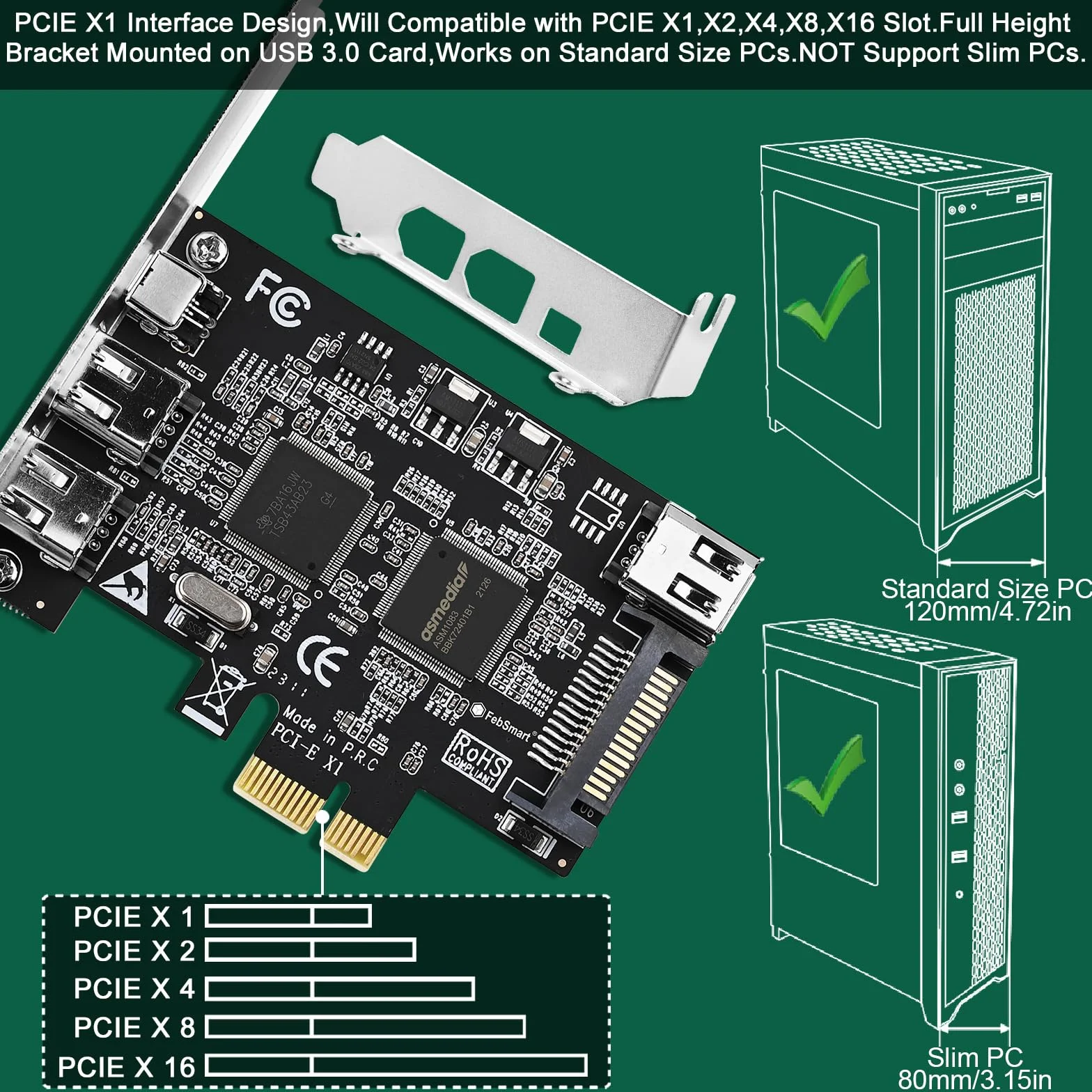 Scheda di espansione PCIE Firewire 400 1394A a 4 porte, Texas Instruments TI TSB43AB23, Plug and Play su PC desktop Windows e MAC, 3 porte a 6 pin e 1 x 4 pin 1394 A, velocità massima 400