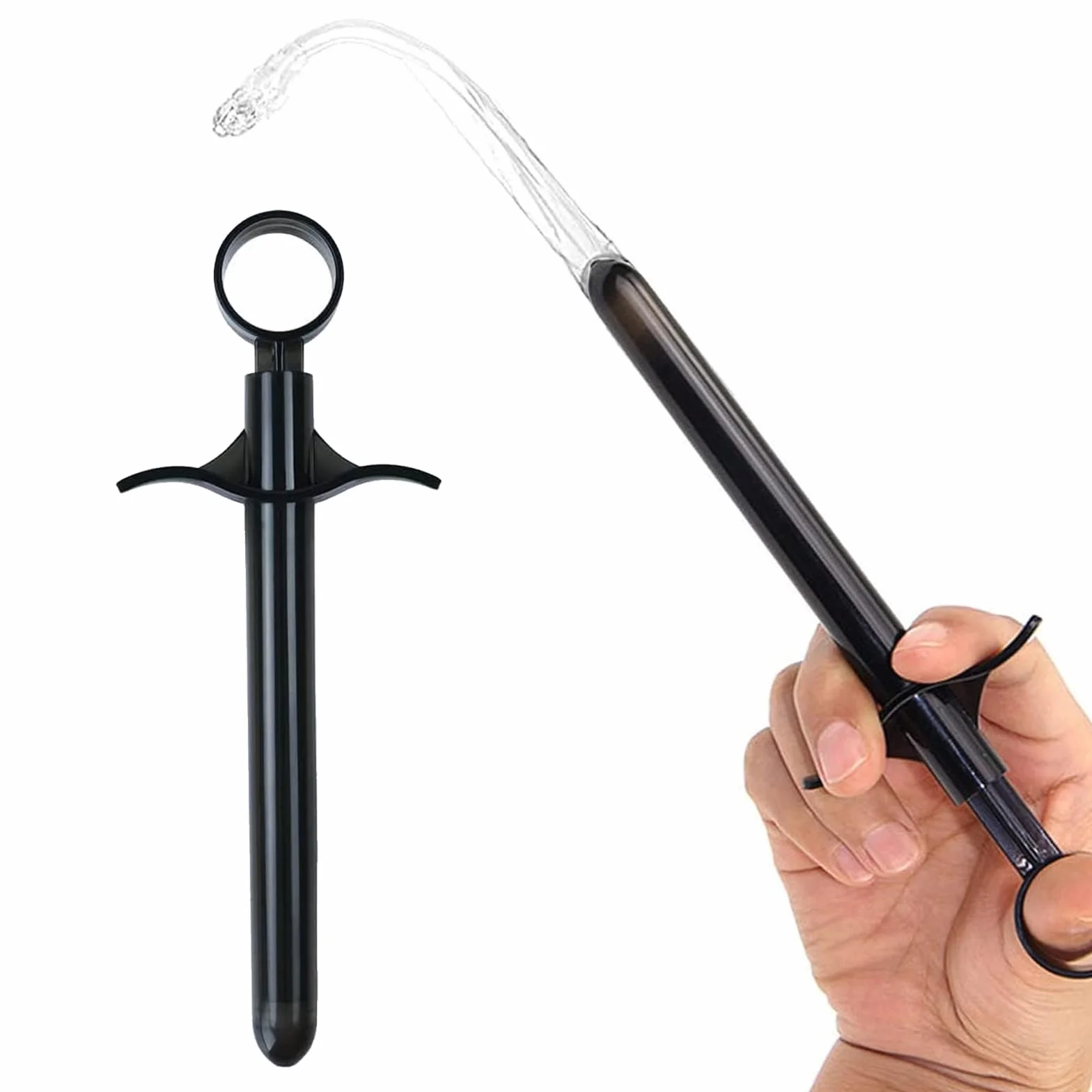 Siringa Lubrificante Riutilizzabile Applicatore Portatile Vaginale con Anello di Trazione e Presa per le Dita Nero
