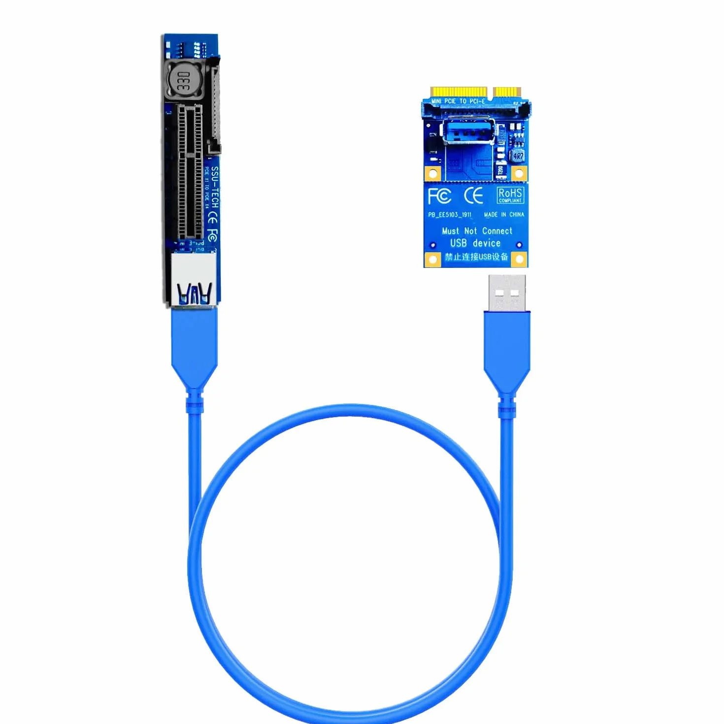 GLOTRENDS UEX105 600 mm da Cavo Riser da Mini PCie a X4 (velocità PCie 3.0 X1), per scheda WiFi, M.2, USB e audio