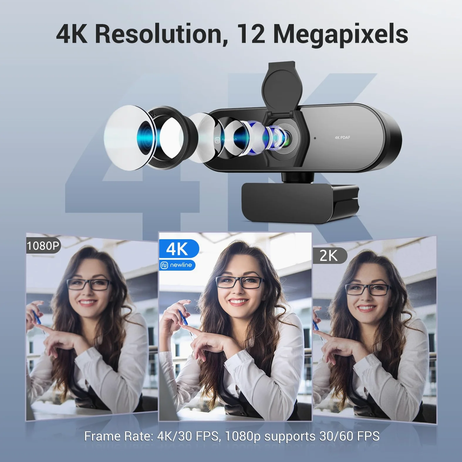 Webcam PC 4K con 2 Microfoni, 12 Megapixel