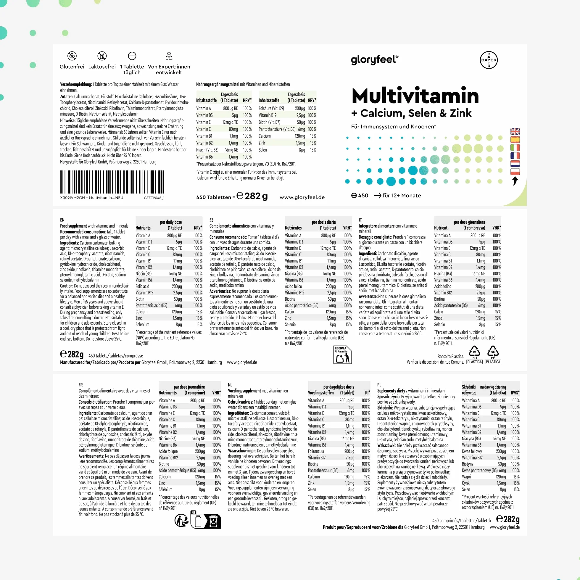 Multivitaminico Completo 450 Compresse Integratore Vitamine Minerali A B C D3 E Calcio Zinco Selenio