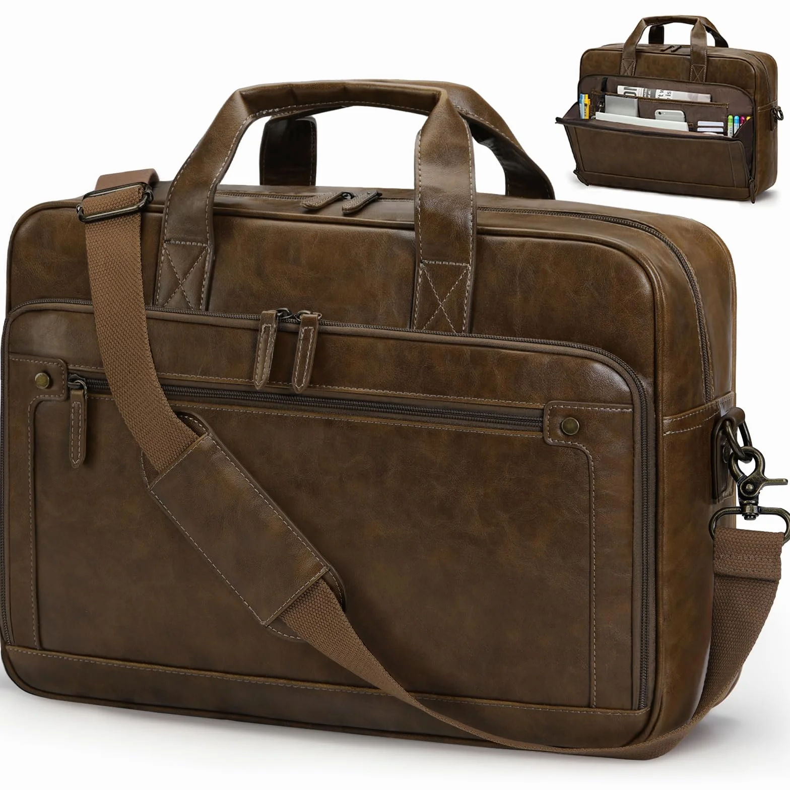 RAINSMORE Borsa Lavoro Uomo Pelle PU Borsa Porta PC 16 Pollici Impermeabile Vintage Borse Tracolla Computer Valigetta pe Università Insegnanti