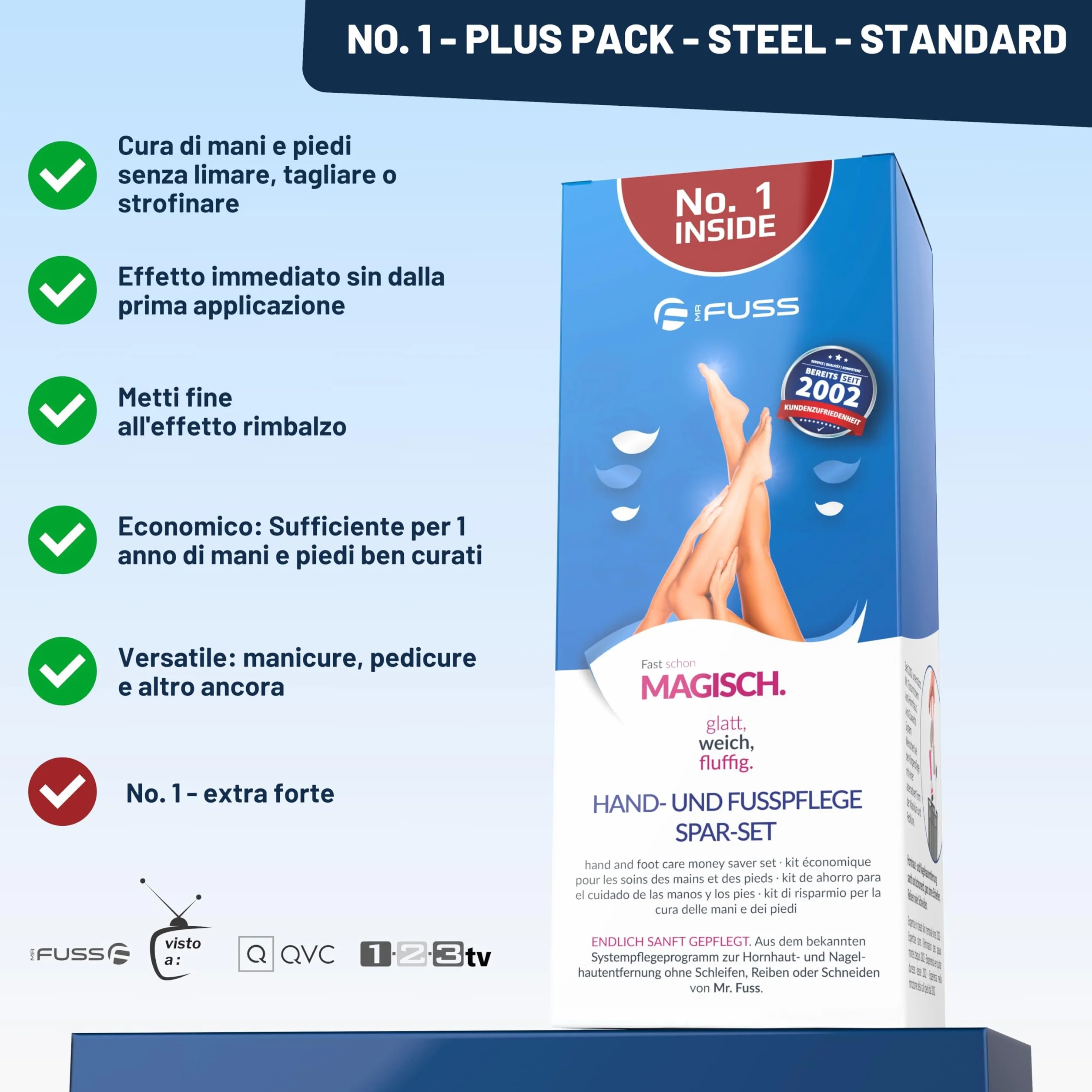 Mr. Fuss N. 1 Plus Pack Steel Piccolo 200 ml confezione risparmio rimozione cuticole calli acciaio inossidabile