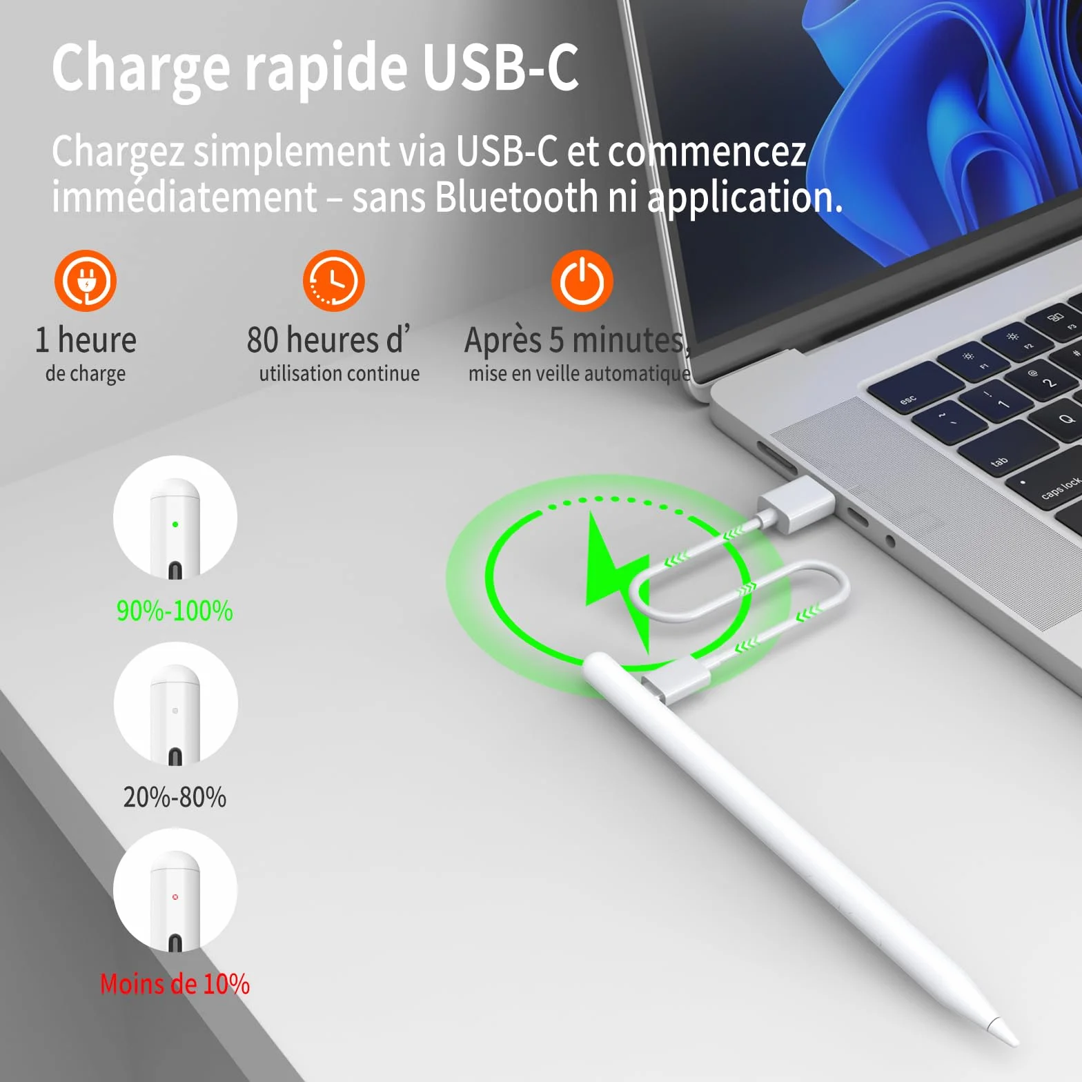 Penna per HP Omnibook e Envy x360 – 4096 Livelli di Pressione, Rifiuto del Palmo, Ricarica USB, Compatibile con HP Spectre x360, Pavilion x360, Microsoft Surface, ASUS, Kobo
