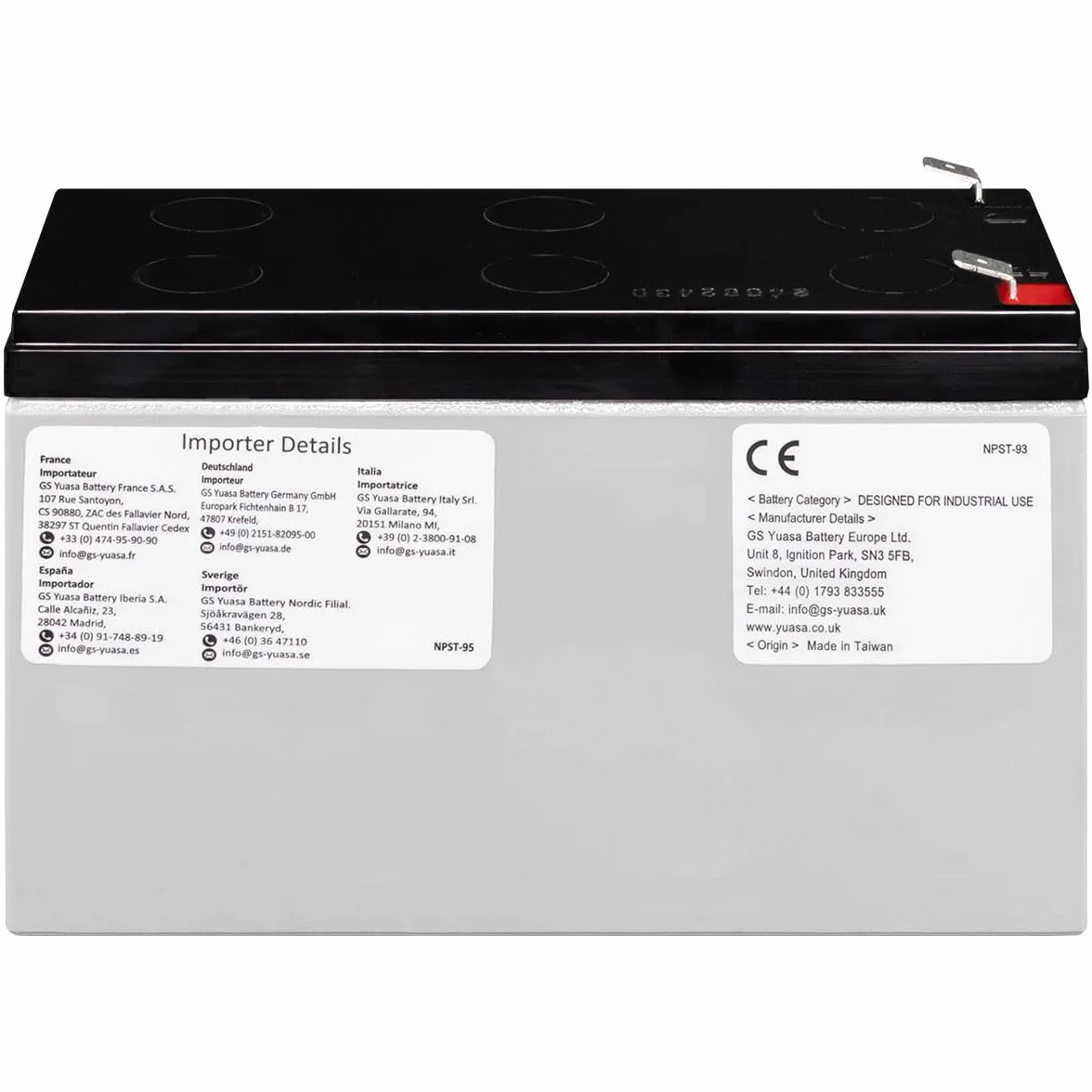 Batteria Yuasa al Piombo-Acido per UPS 12V 8,5Ah, NPW45-12 (Faston 250 6,30 mm)
