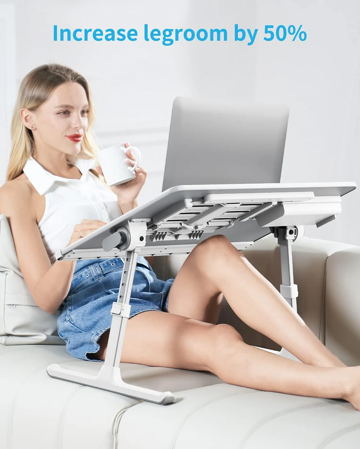SAIJI - Tavolo per computer portatile e desktop, multi-funzione, altezza regolabile, supporto per libri e tablet, cassetto, pavimento del letto (grigio, 60 x 45 cm)