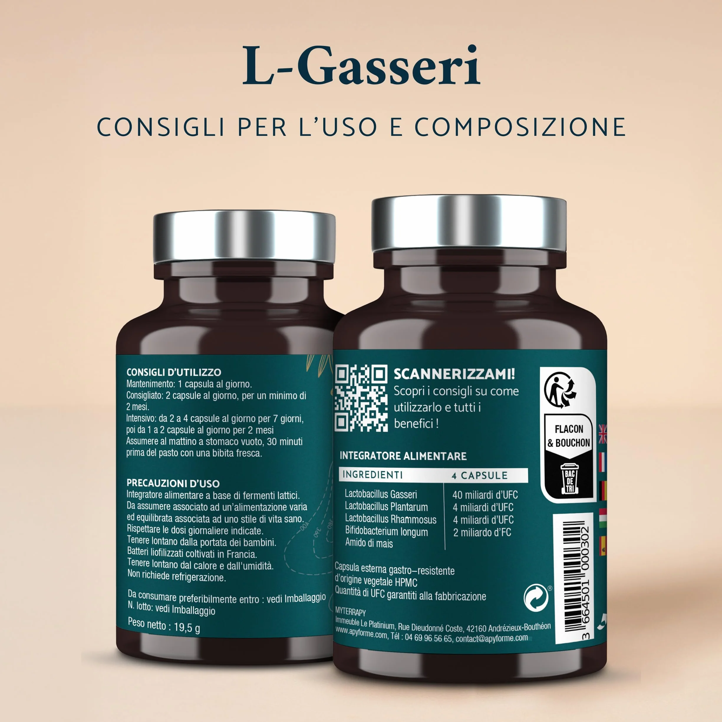 Lactobacillus Gasseri Probiotici 50 Miliardi UFC 60 Capsule Gastroresistenti Apyforme