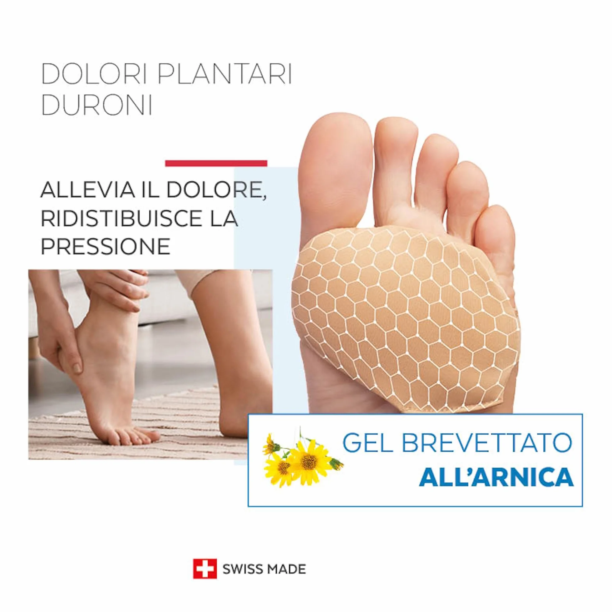 PODERM Gel Arnica Brevettato Protezione Calli Dolore Plantari Sollievo Immediato Ammortizzazione Principi Attivi 100% Naturali Swiss Lab
