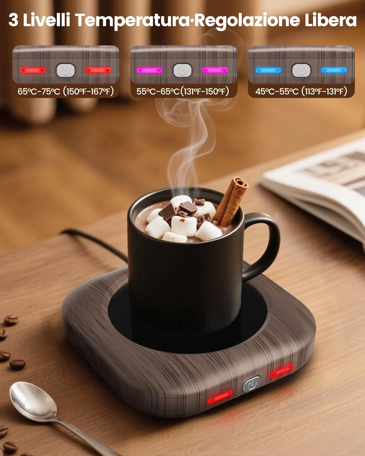 HOMEASY Scaldatazza Elettrico 3 Temperature, Scaldalatte Tazza Autoriscaldante Piastra Riscaldante Sicura e Impermeabile per Caffè Tè e Aromaterapia Spegnimento Automatico