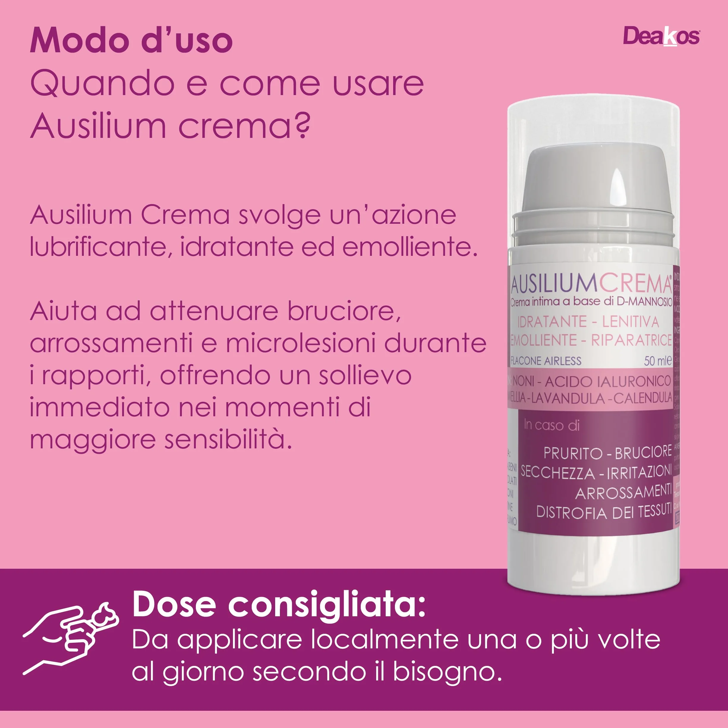 Deakos Ausilium Crema 50ml - Crema per Cistite e Benessere Intimo - Con D-Mannosio e Acido Ialuronico