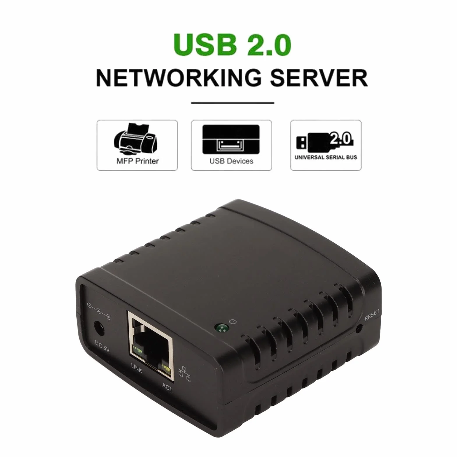 Server di Stampa USB, Server di Stampa TCP IP LPR, Porta LAN RJ45 Standard da 10 Mbps 100 Mbps USB Wireless Extender Printer Network Sharer, per Smart TV, Stampante, Console di Gioco, Fotocamera,(EU)