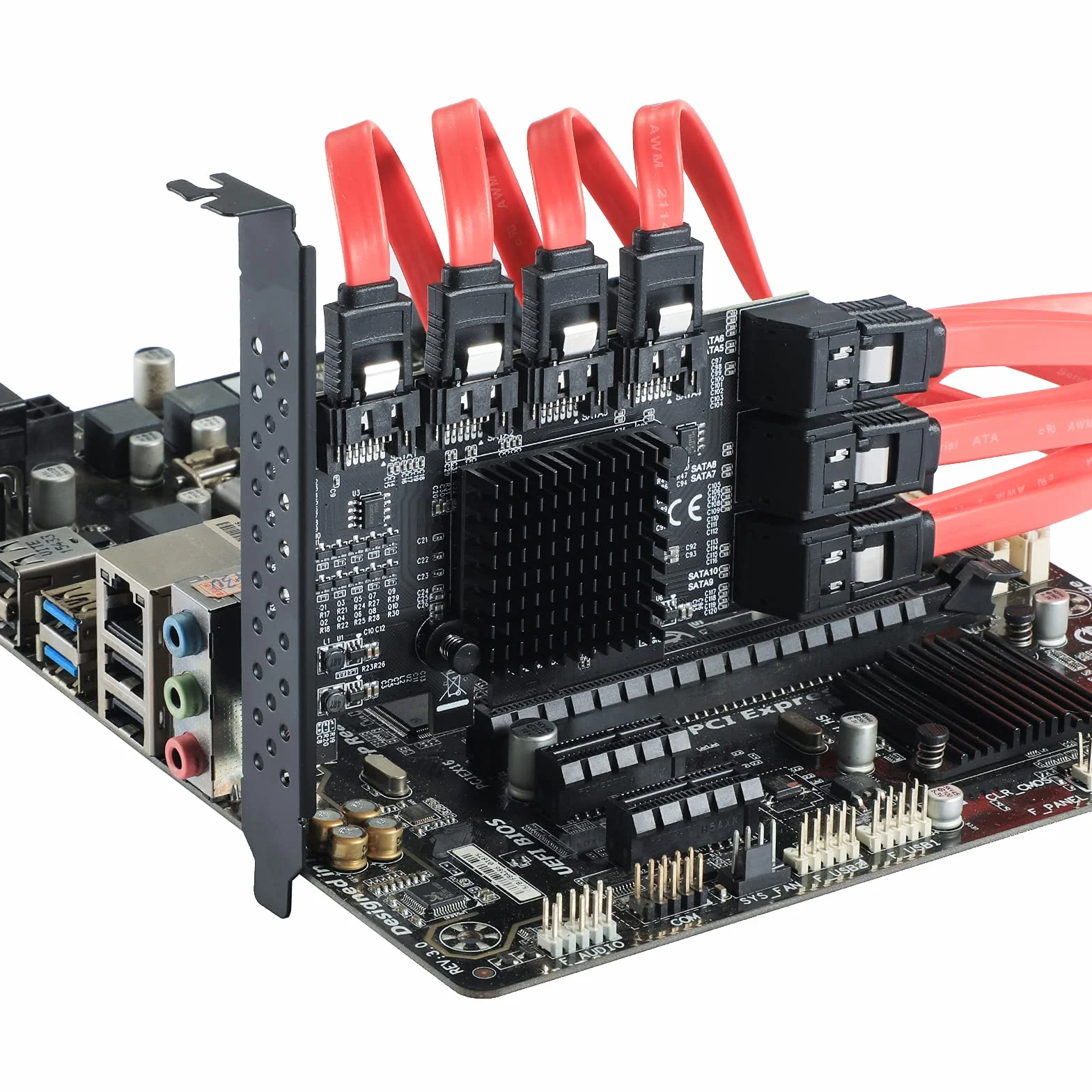 PCIE 4 schede SATA a 10 porte, SATA3.0 HDD 6G, controller PCI-E 3.0, avvio disco rigido di sistema con 10 cavi SATA e chip ASM1166+JMB75.