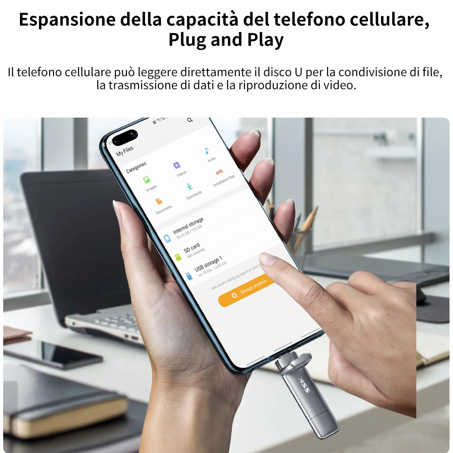 SSK Hard disk esterno USB C SSD da 256 GB, con fino a 1000 MB/s, chiavetta USB veloce, doppia USBC+USBA USB 3.2 Gen2 per iPhone 15/PS4/Android Phone/Tablet/Windows/Mac
