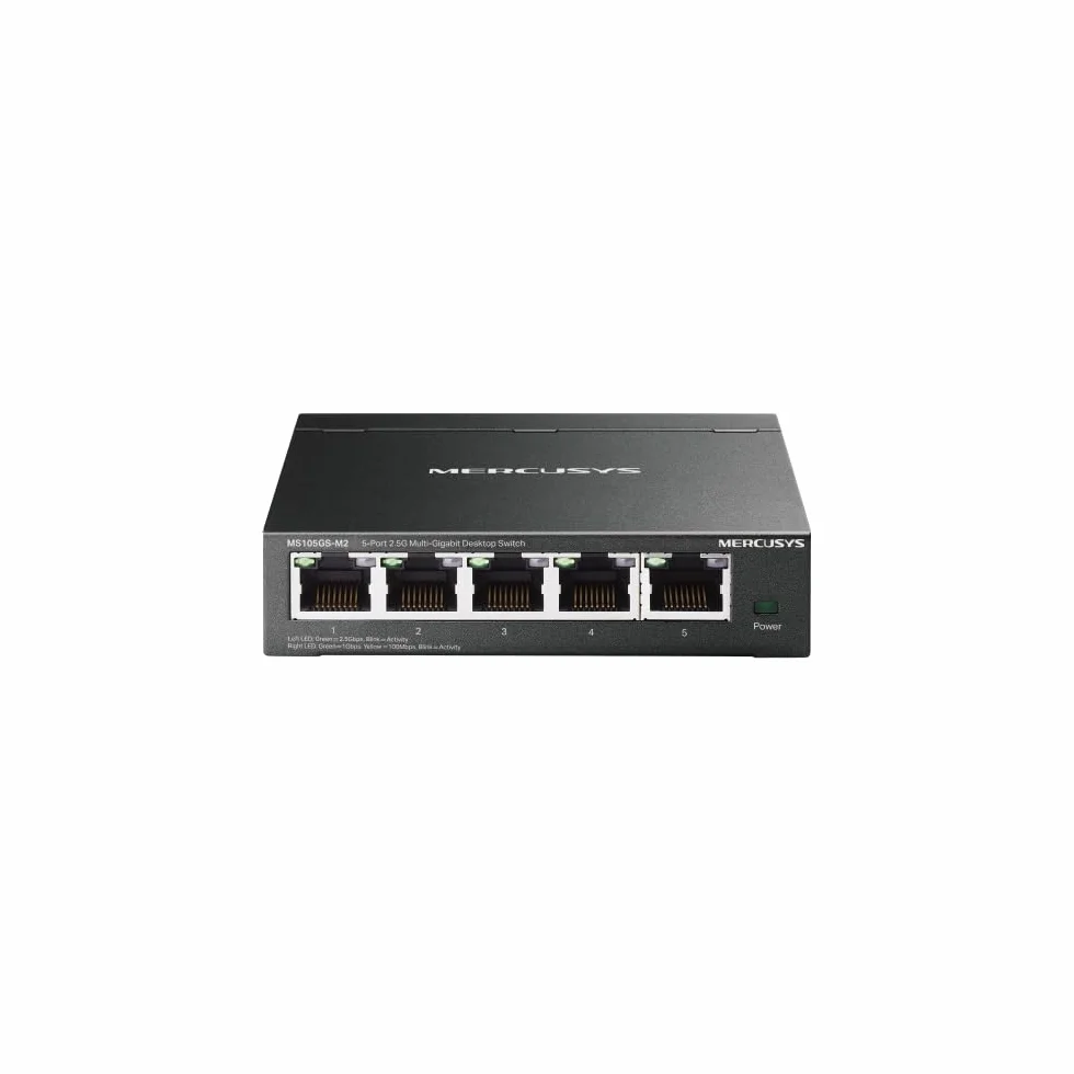 TP-Link Mercusys MS105GS-M2 Switch Ethernet 2.5 Gigabit 5 Porte, Cablaggio Hassle-Free, Plug & Play, Funzione Silenziosa, Ideale per Casa, Ufficio, Gaming, Access Point WiFi 6, Montaggio Desktop