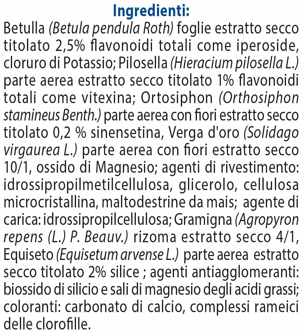 Diurerbe Forte Integratore Alimentare Betulla Pilosella Gramigna 40 Tavolette Senza Glutine Vegano