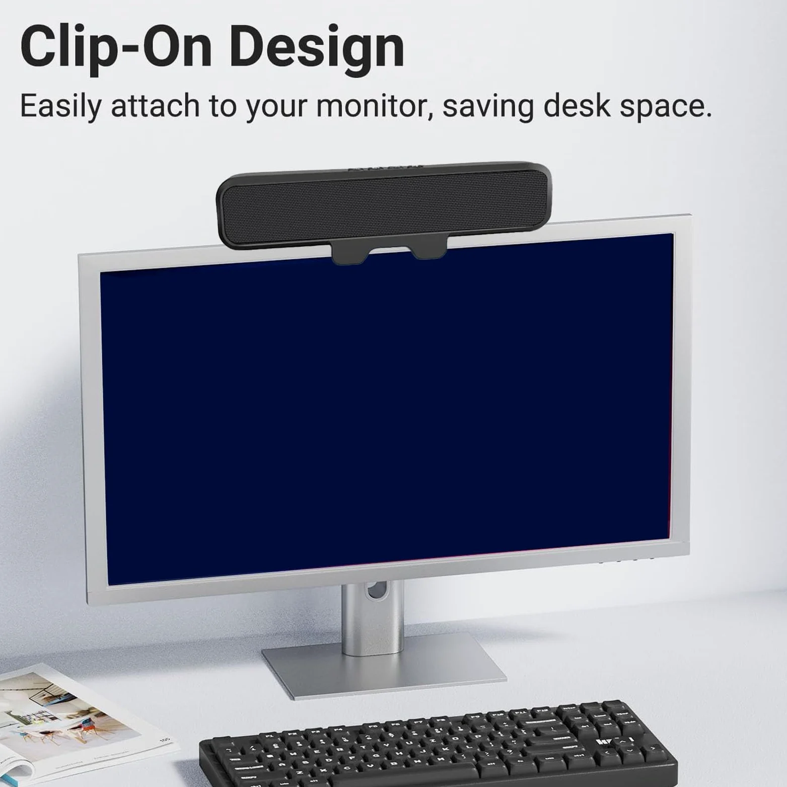 Asixxsix Altoparlanti per Computer da 10 W per PC Desktop | Adattatore da USB A A USB C Integrato, Monitor Facile da Agganciare, Barra Altoparlante Stereo, con Tasto di Disattivazione