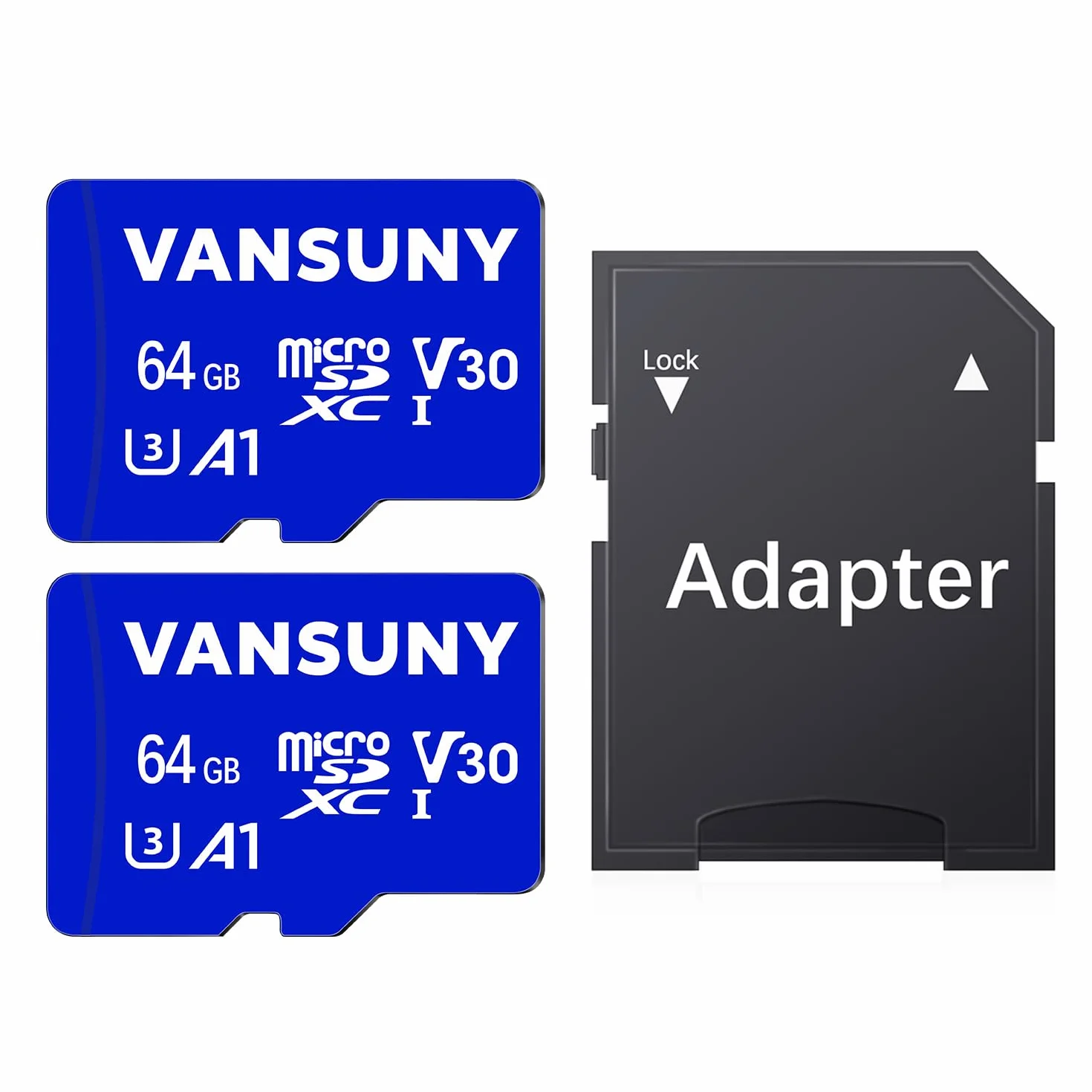 Micro SD 64 GB, Vansuny Scheda SD 64 GB con 2 Schede fino a 100 MB/sec(R), Scheda Micro SD 64GB con Adattatore SD, A1, U3, C10, V30