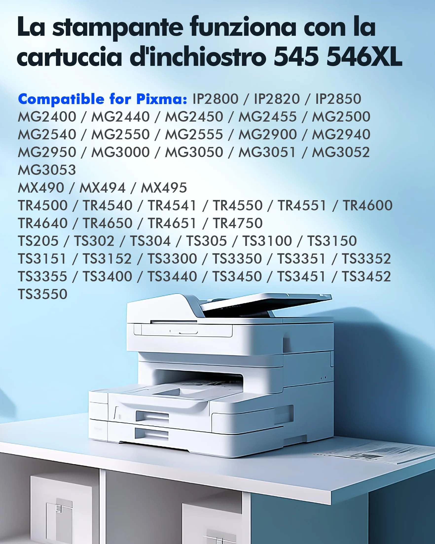 Cartucce Canon 545 546 Nero XL Multipack Compatibile Pixma TS3350 MG2550s TR4550