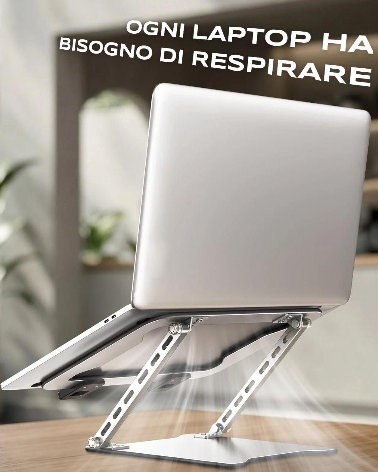 Babacom Ultra-Sottile Supporto PC Portatile, Altezza Regolabile Laptop Stand con Doppia Barra, Design Areato e Pieghevole, Ergonomico Supporto Laptop Compatibile con Portatili e Tablet (10-15.6")
