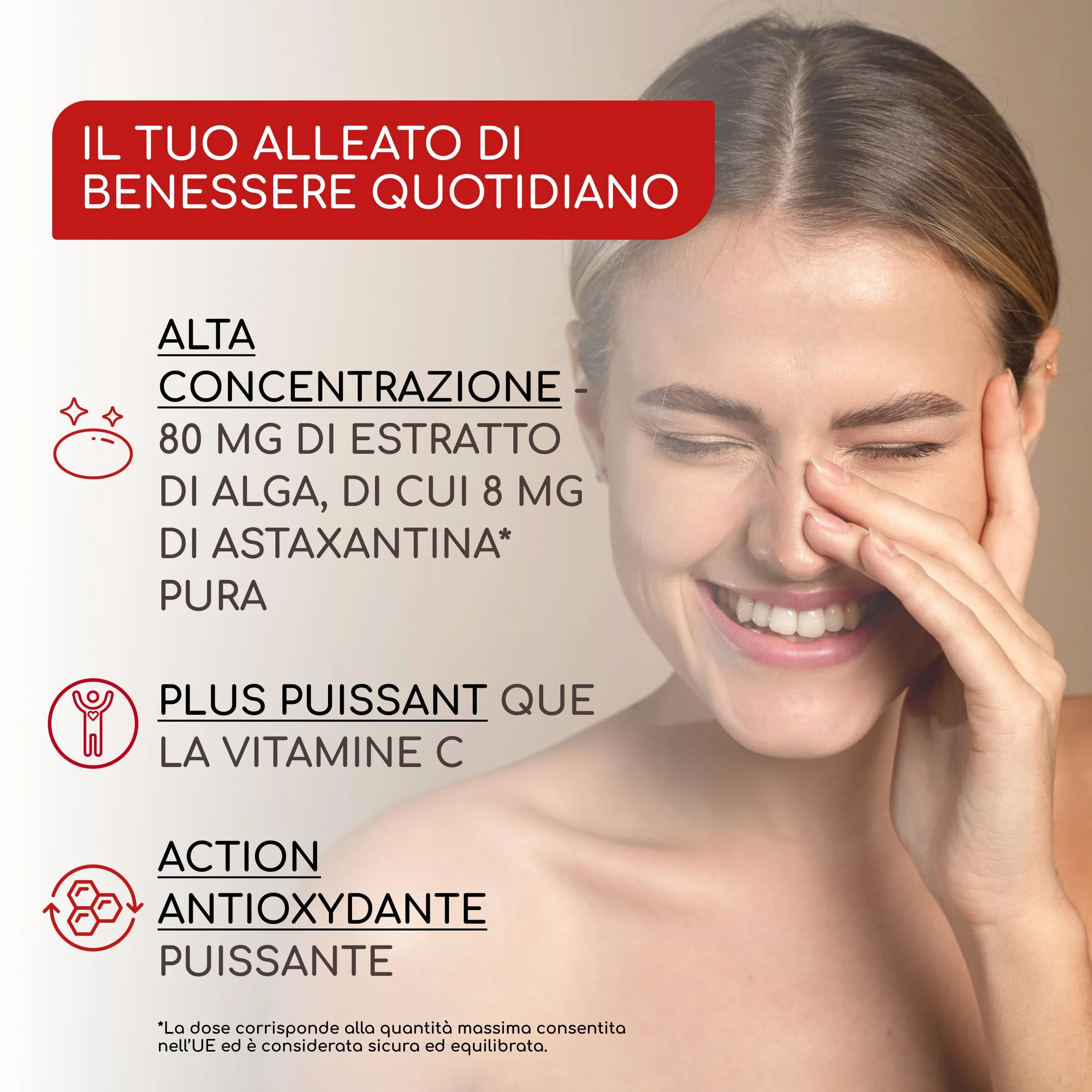 Astaxantina Pura 80 mg 180 Capsule dall’alga Haematococcus pluvialis Antiossidante senza OGM