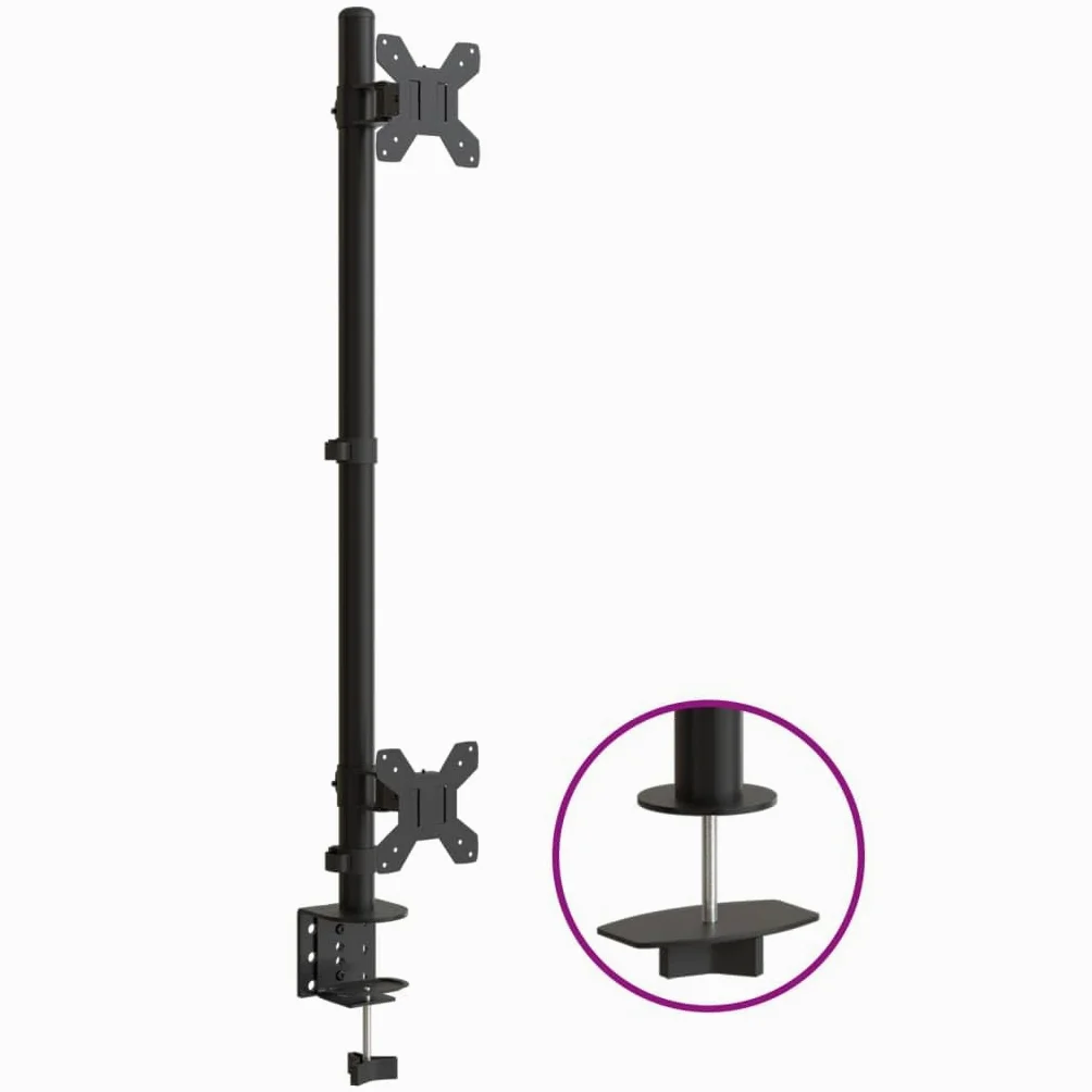 Supporto per monitor per 2 monitor da 13-27 pollici, VESA 75/100 mm, braccio per monitor regolabile in altezza, in acciaio, supporto da tavolo con morsetto a C e beccuccio, nero