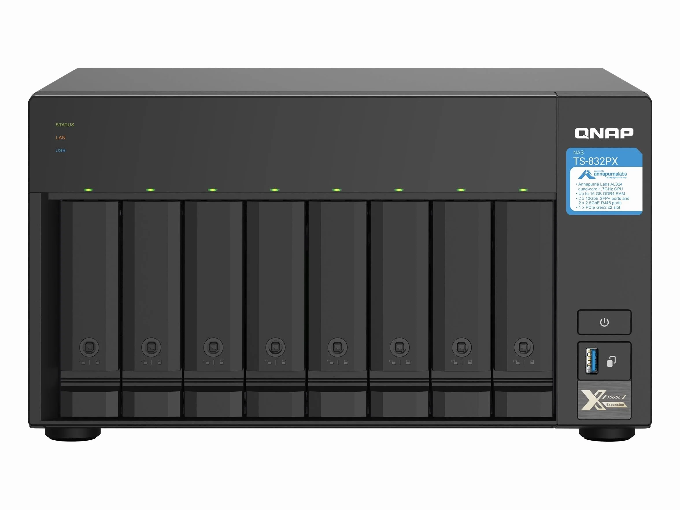 QNAP TS-832PX NAS Tower Alluminio Nero AL324