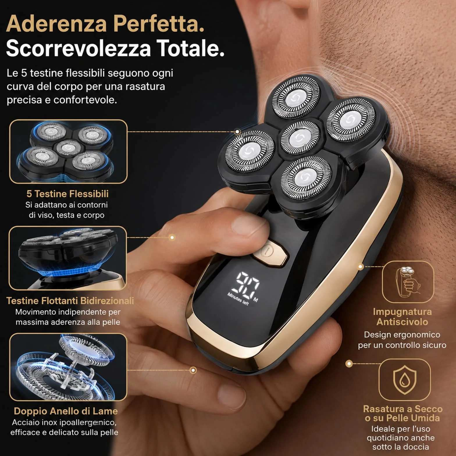 Bennii Pro Rasoio per il corpo uomo ad alta precisione impermeabile senza fili