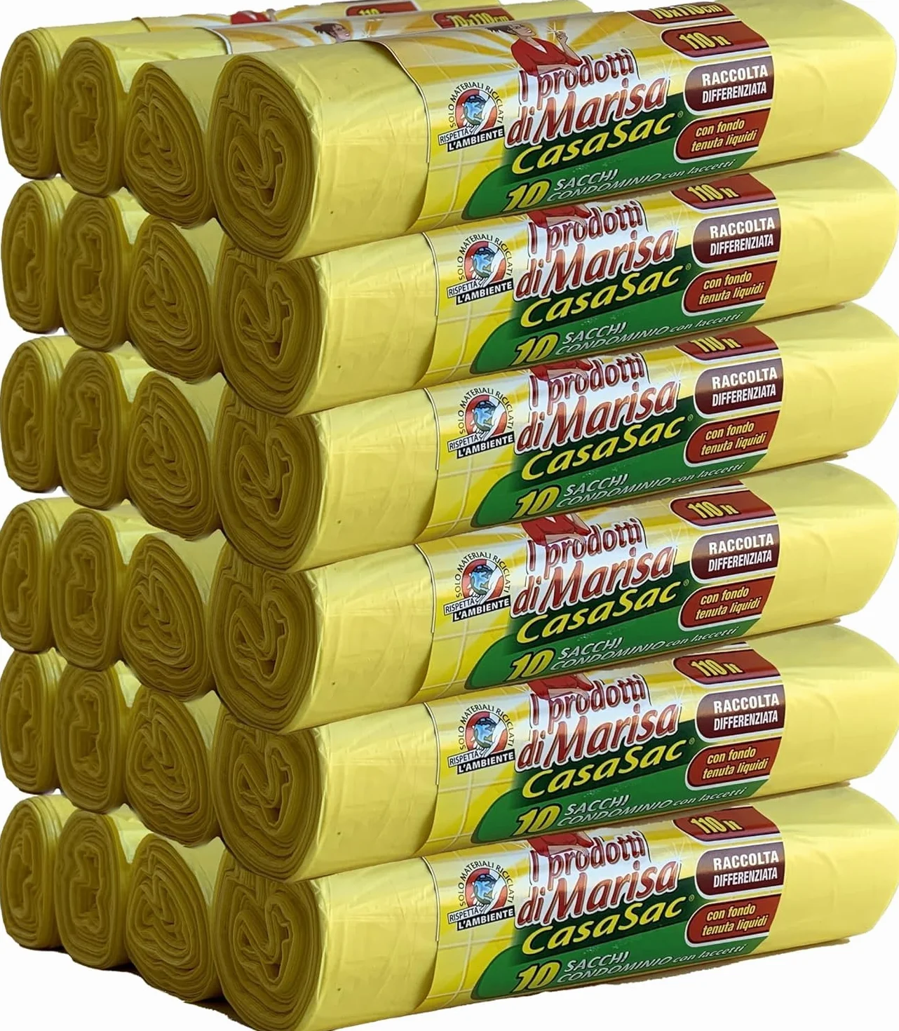 Sacchetti Spazzatura 110L 240 Pz 70x110 cm Antiforo Raccolta Differenziata Esterno Interno Giallo