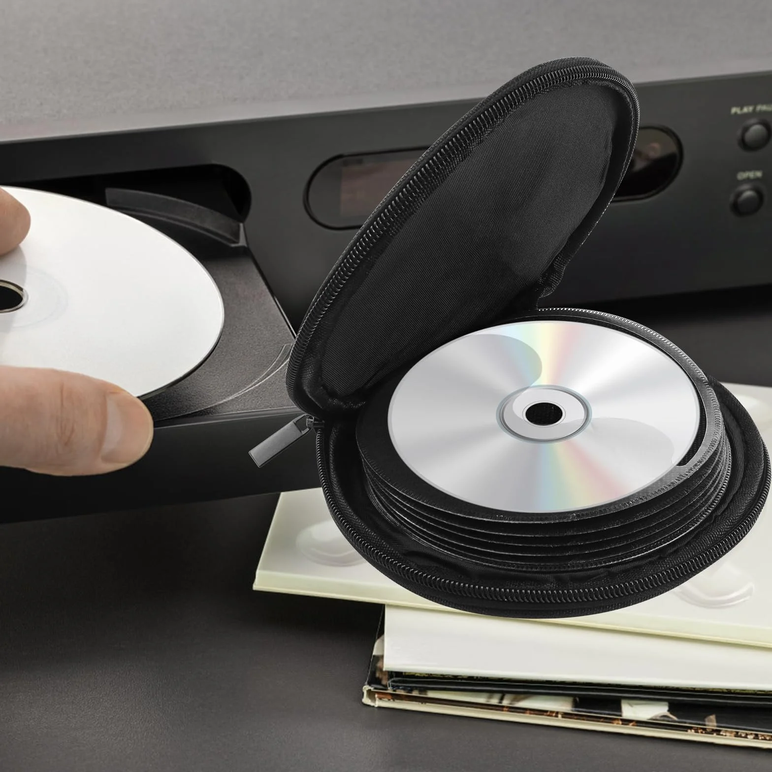 Supporto per CD/DVD nero per 20 dischi, custodia portatile per auto, casa, viaggi, organizer compatto con chiusura lampo sicura