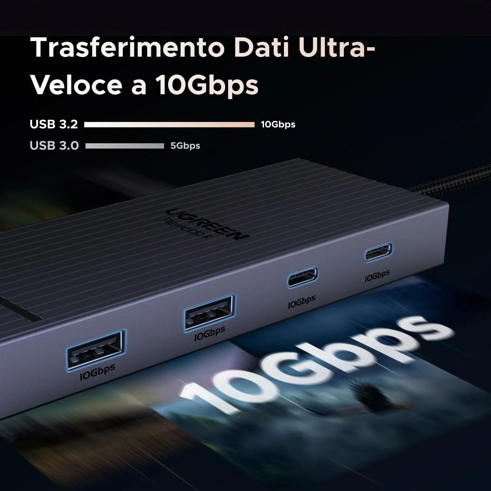 UGREEN Revodok Pro 207 10Gbps Hub USB C Doppio HDMI 4K 60Hz PD 100W Adattatore Type C 3.2 Docking Station 7 In 1 Dock Compatibile con Surface 10 XPS 15 13