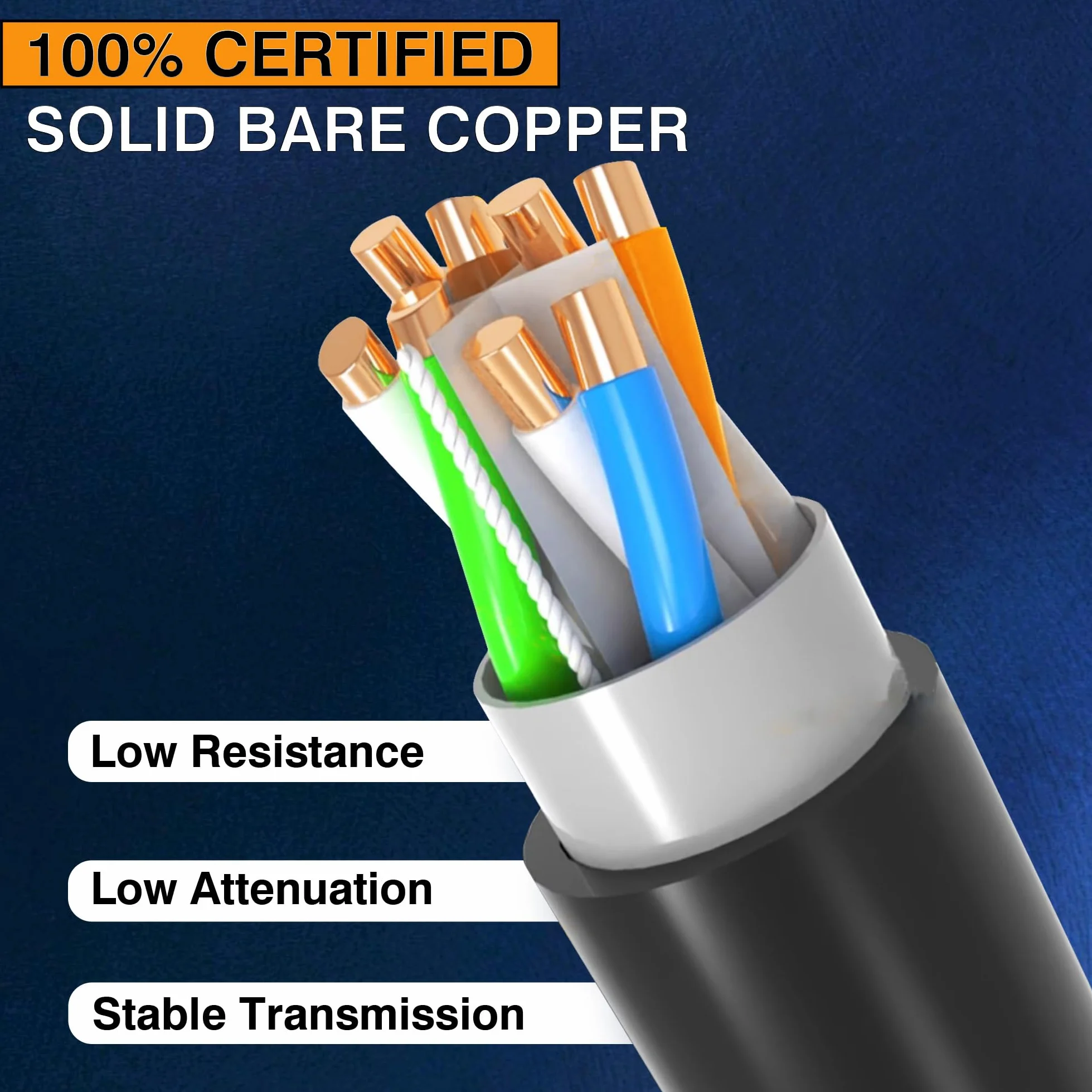 Cavo Ethernet da esterno Cat 6 a discarica diretta da 304,8 m, impermeabile, resistente ai raggi UV, rame nudo massiccio 23 AWG, 550 MHz, PoE++ (4PPoE), UTP non schermato, CMX, asse di rete