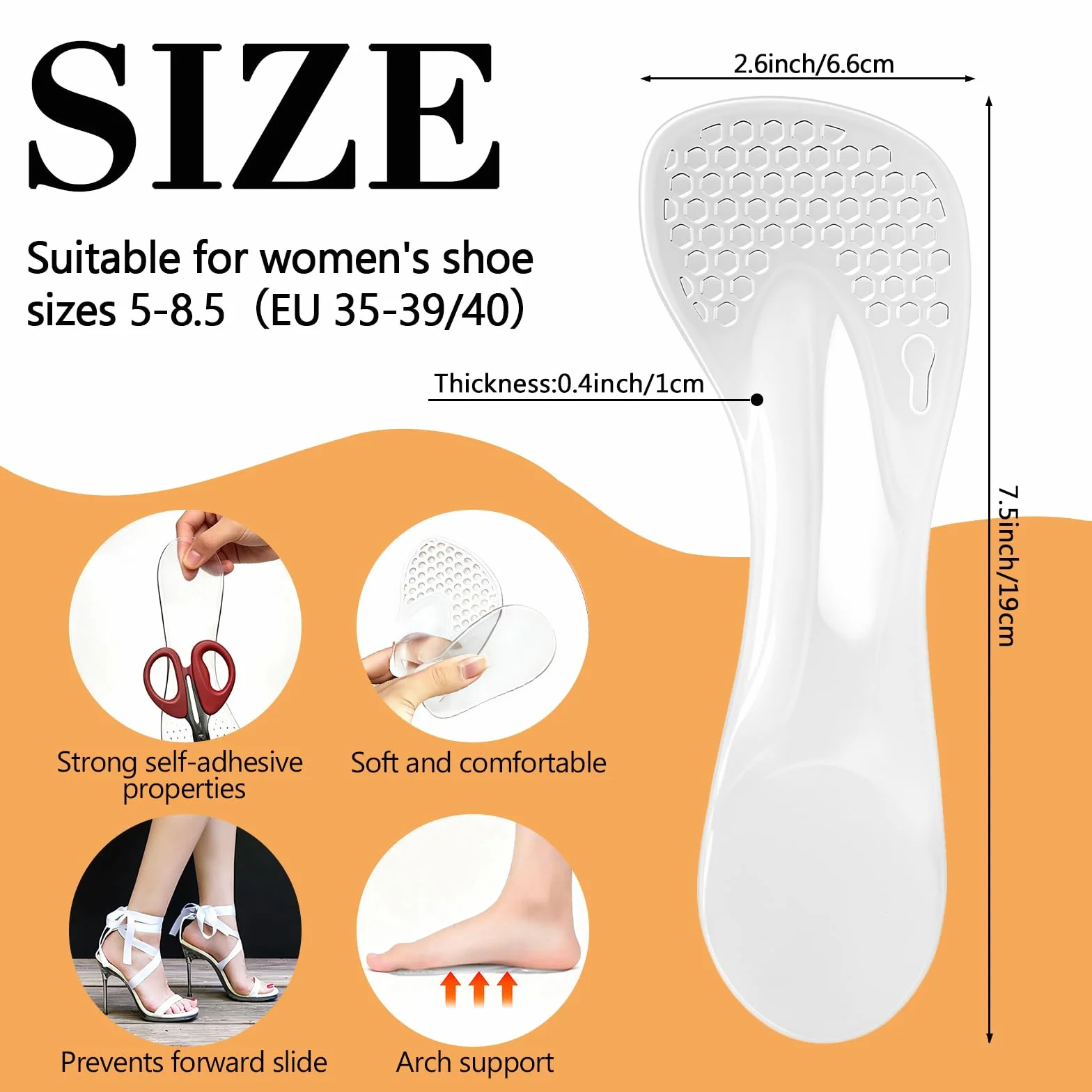 Solette in Gel per Tacchi Alti Donna, 2 Paia Autoadesive Antiscivolo, Supporto Arco Plantare