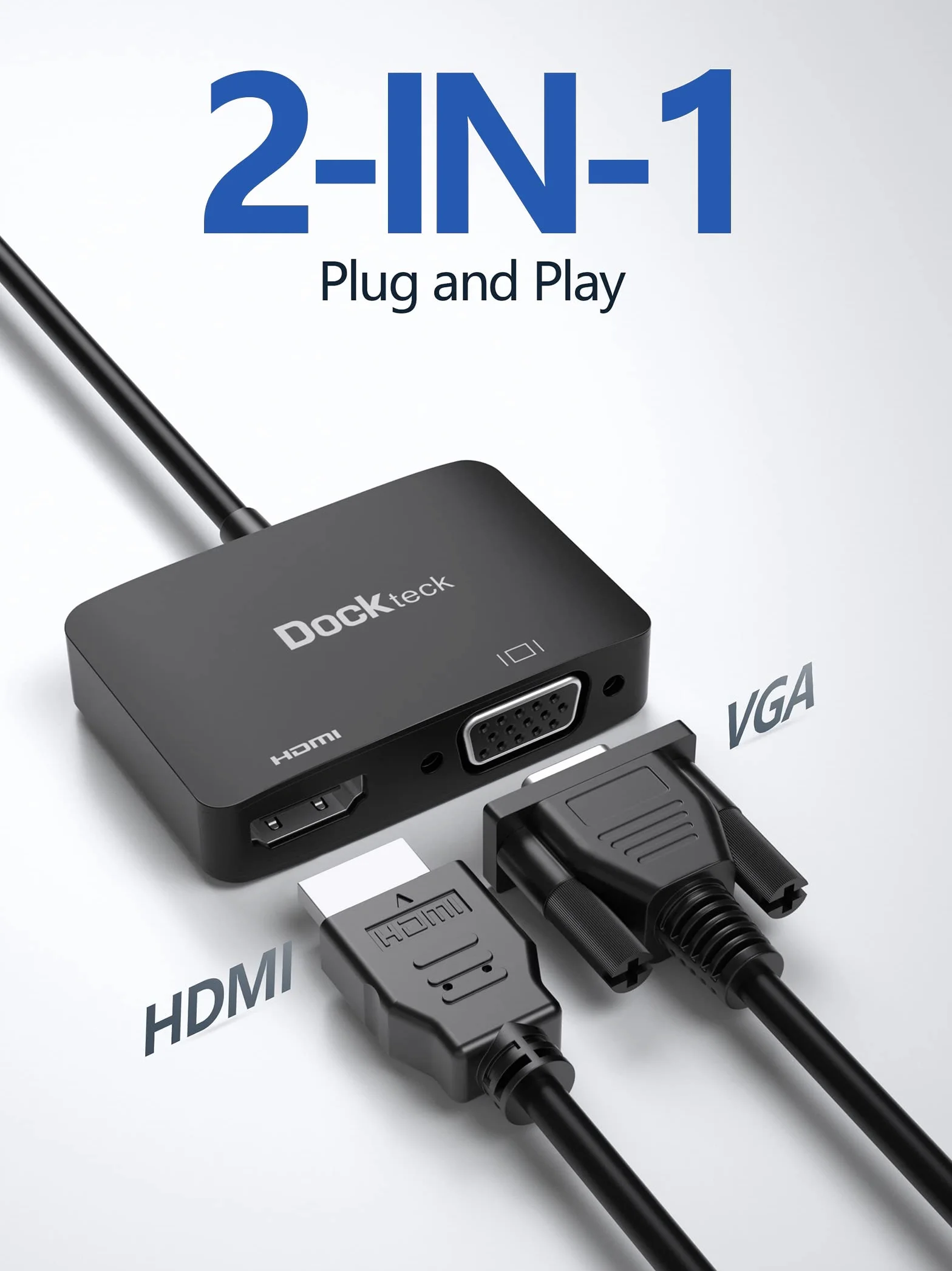 dockteck Adattatore da USB C a VGA HDMI 4K 60Hz connettore monitor su VGA HDMI, adattatore splitter 2 in 1 con HDMI 4K 60Hz e 1080P VGA, per MacBook Pro/Air M1, iPad Pro/Air/Mini 6, Dell Xps 13/15