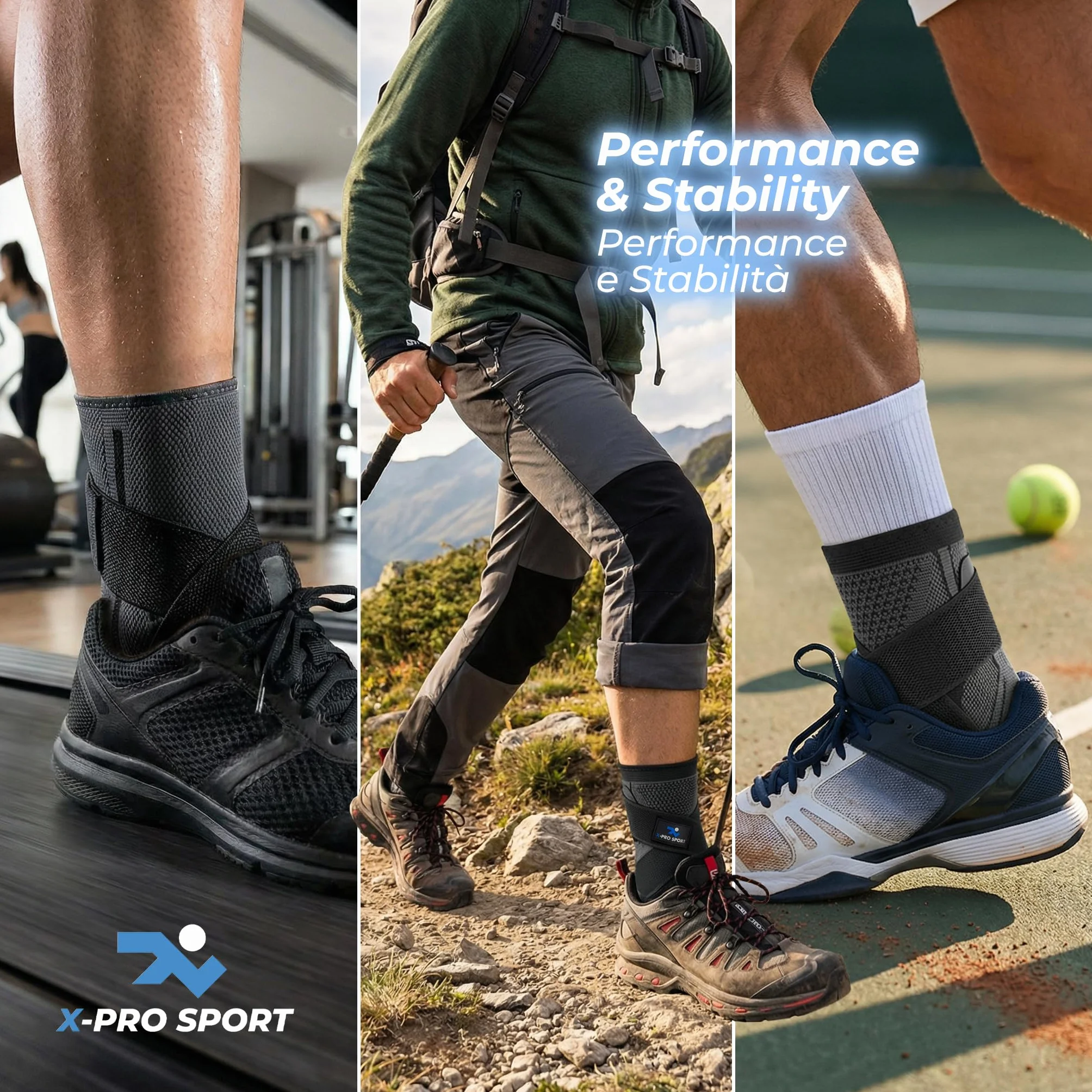X-PRO SPORT Cavigliera Ortopedica Stabilizzante con Fasce a Incrocio Regolabili, Tutore Caviglia Compressione Antiscivolo Traspirante, Supporto Distorsioni Dolore Recupero Sportivo (L)