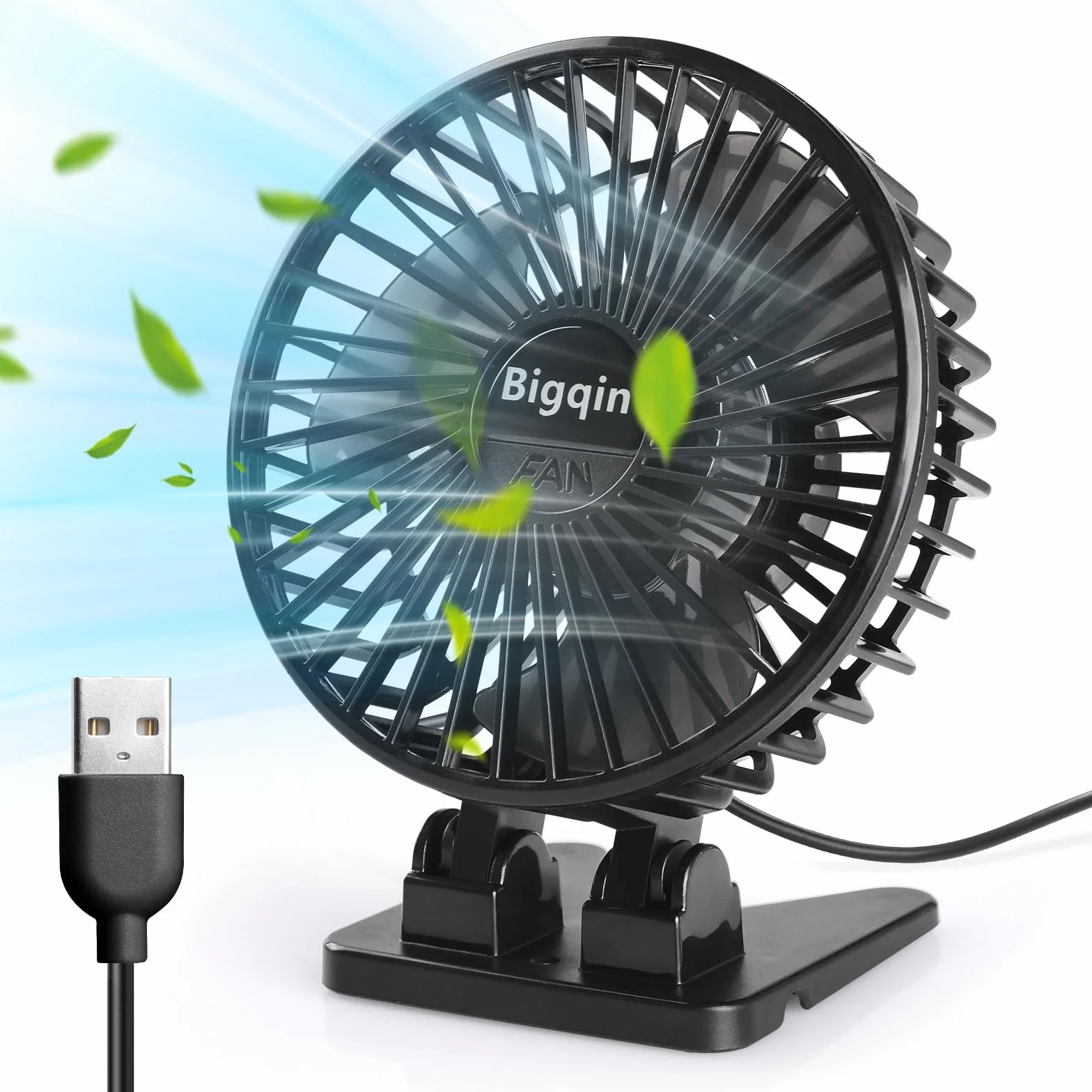 Mini Ventilatore Portatile, Ventola Silenziosa USB, 3 velocità in un Pulsante, Piccolo Ventilatore Potente, Mini Ventilatore ad Angolo Regolabile per Tavolo da Ufficio,Nero