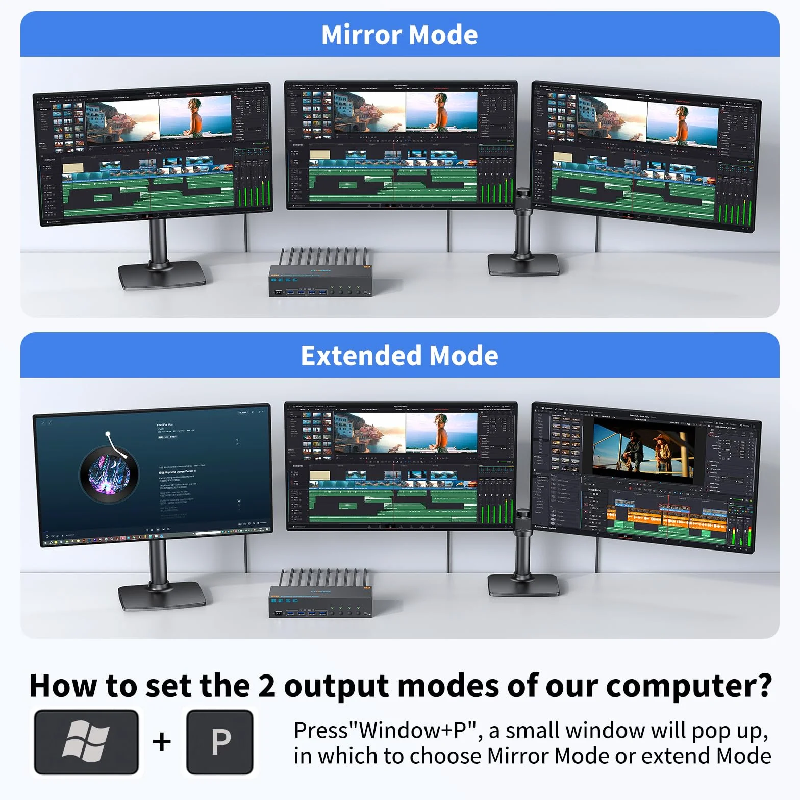 8K KVM Switch 4 PC 3 Monitor 4K @144Hz 8K@60Hz, HDMI 2.1+ 2 DisplayPort 1.4 KVM Switch 4 porte per 4 computer condividono 3 monitor e 4 dispositivi USB, doppio monitor kvm con Wired Remote e 4 cavi