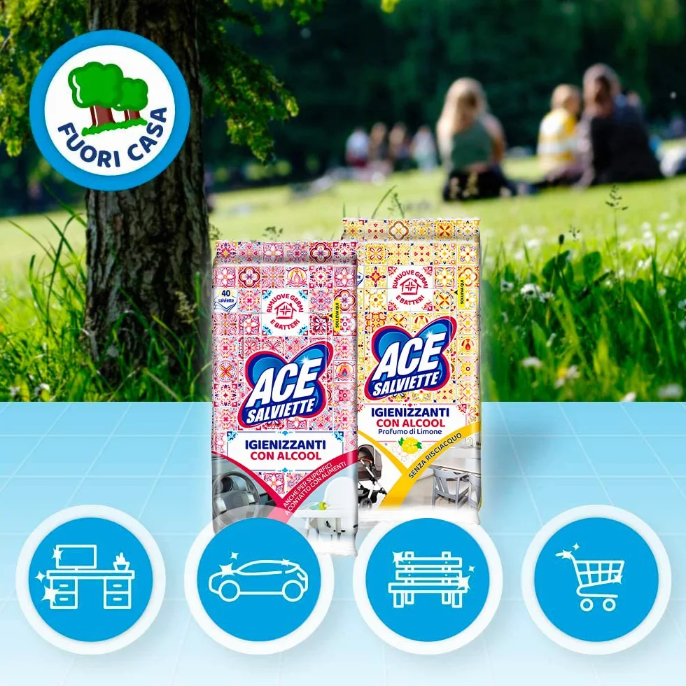 Ace Salviette Igienizzanti Azione Sgrassante, 40 Salviette