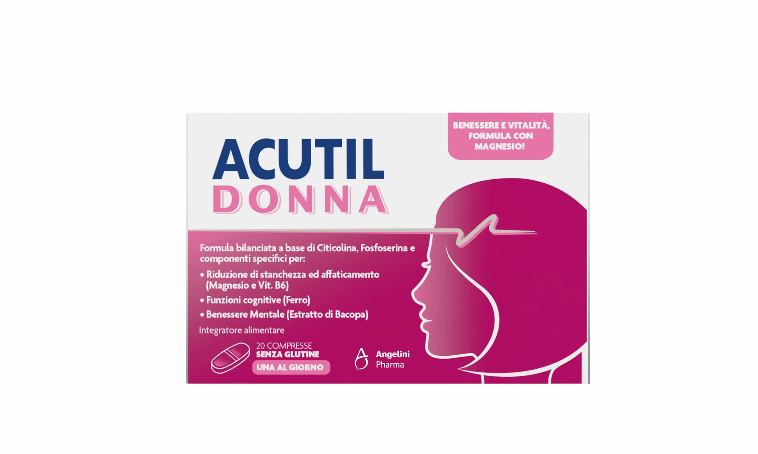 Acutil Donna Integratore Alimentare con Magnesio, Vitamina B6 e Ferro, 20 Compresse