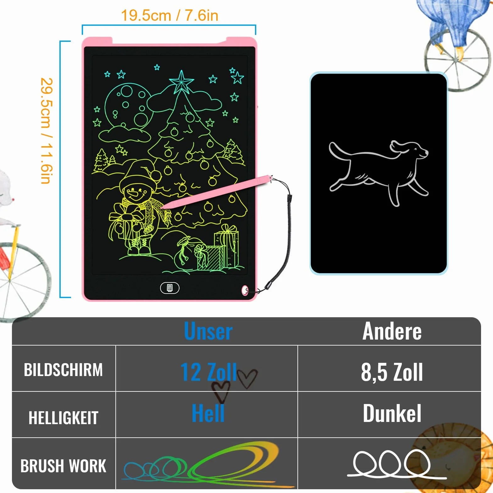 Lavagnetta LCD colorata 12 pollici 2 confezioni cancellabile riutilizzabile blu rosa