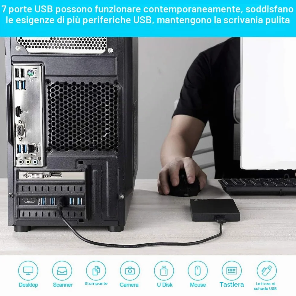 Scheda PCIe USB 3.0 (USB 3.2 Gen 1) da 7 Porte 5 Gbps per Computer Windows e Mac