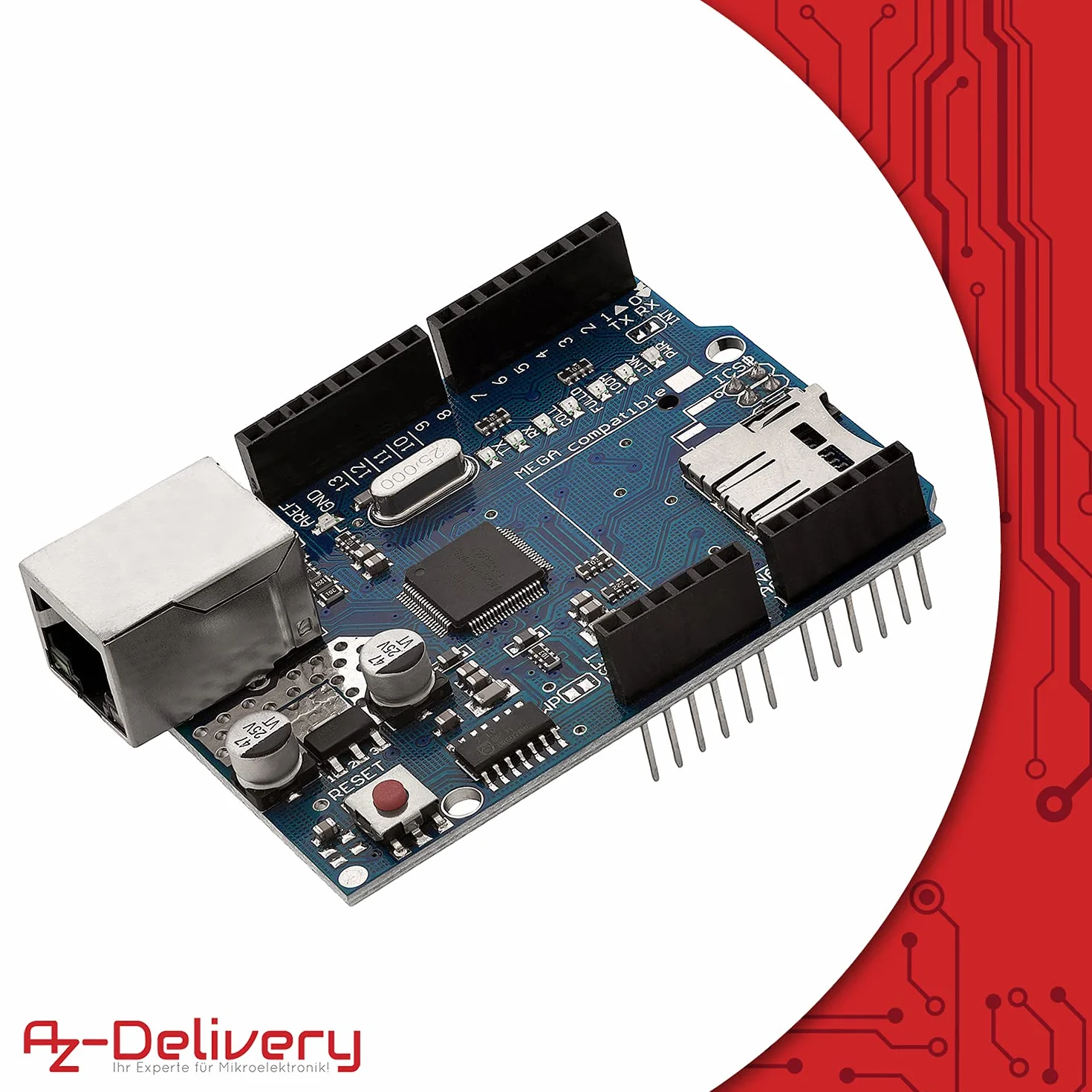 AZDelivery Ethernet Shield W5100 con Slot per Schede MicroSD compatibile con Arduino incluso E-Book!