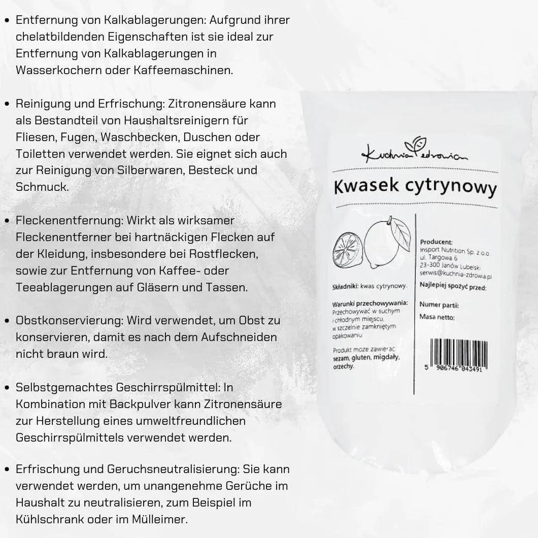 Acido Citrico Alimentare Naturale Puro 1 kg KUCHNIA ZDROWIA
