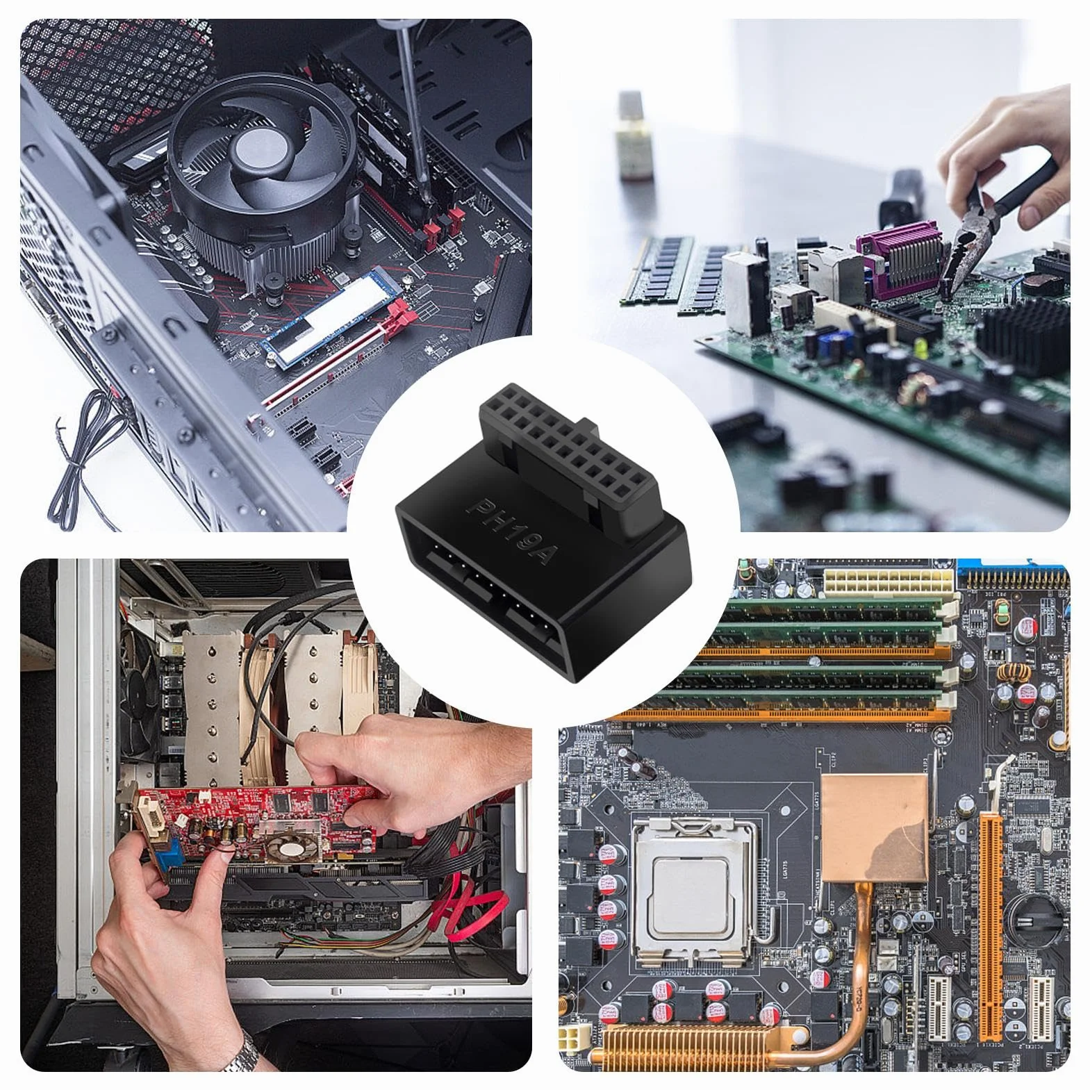 USB 3.0 Motherboard Adapter 90 Degrees - L-Shaped Male to Female Connector | High-Speed 19-Pin/20-Pin Front Panel Header | Internal Cable Extension for Desktop Motherboards | USB Adapter