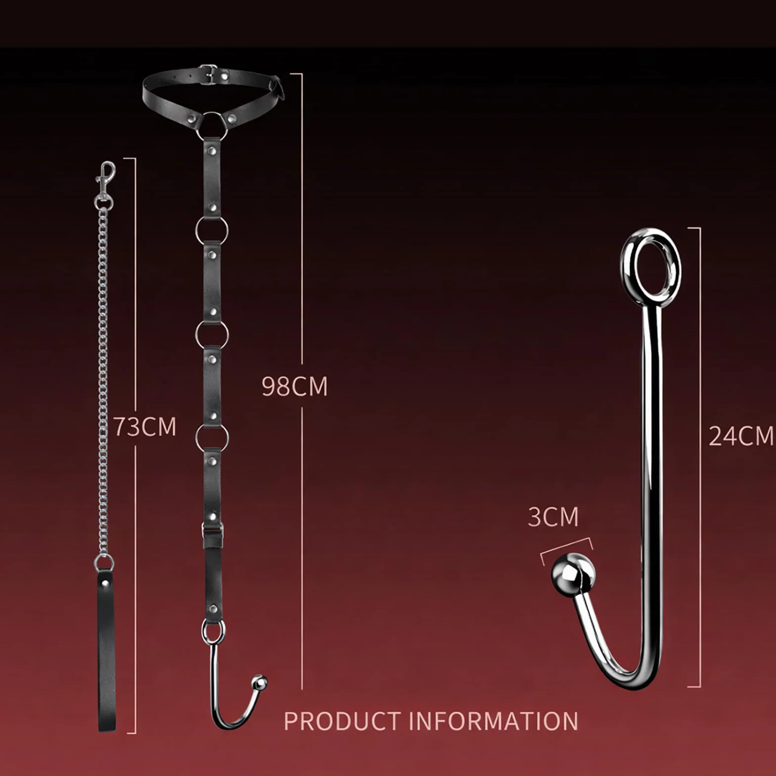 Kit Bondage Fetish Collare Con Manette Regolabili in Pelle E Catena Plug Anale Gancio Anale in Acciaio Inossidabile