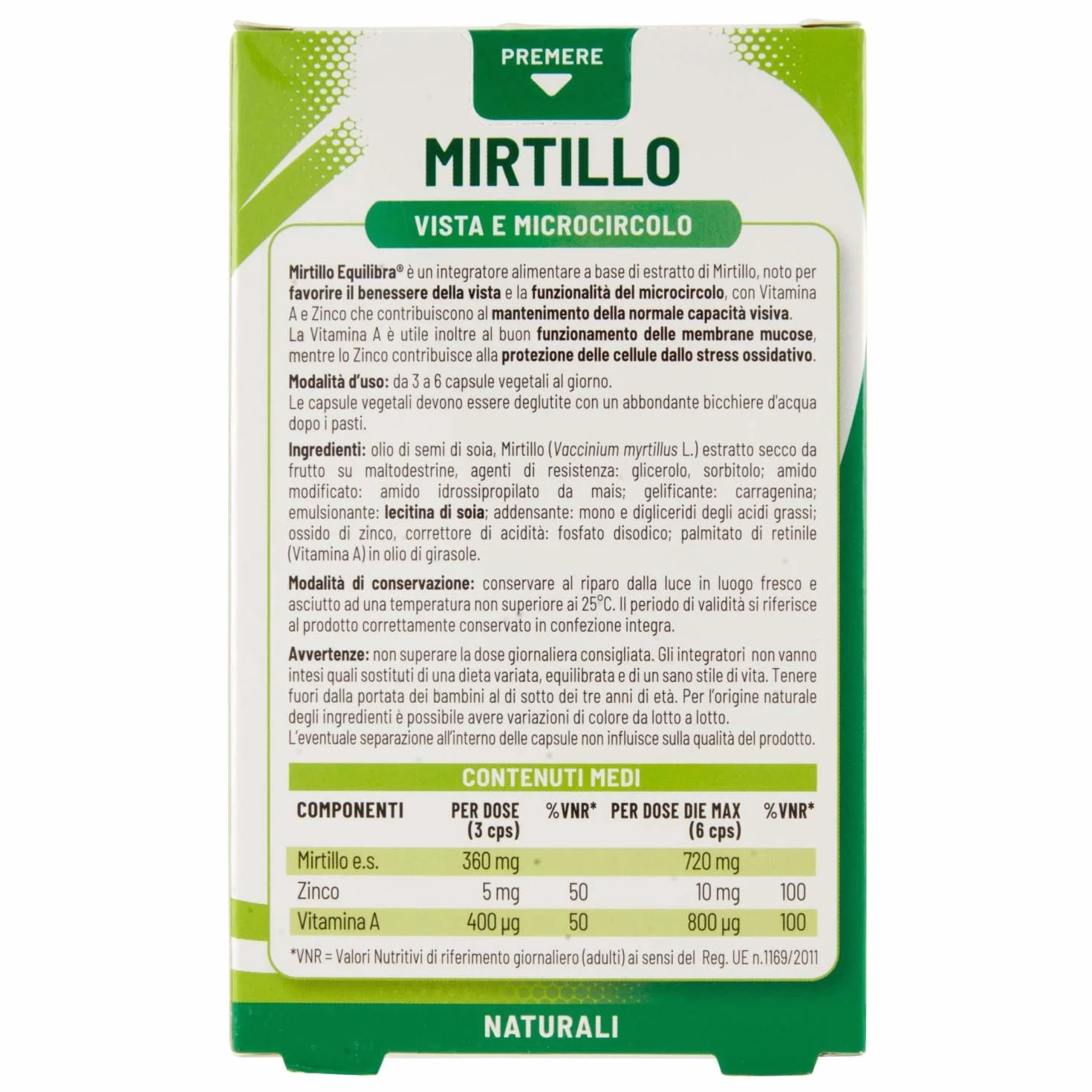 Equilibra Integratore Mirtillo per la Normale Capacità Visiva e Microcircolo, 60 Capsule Vegetali
