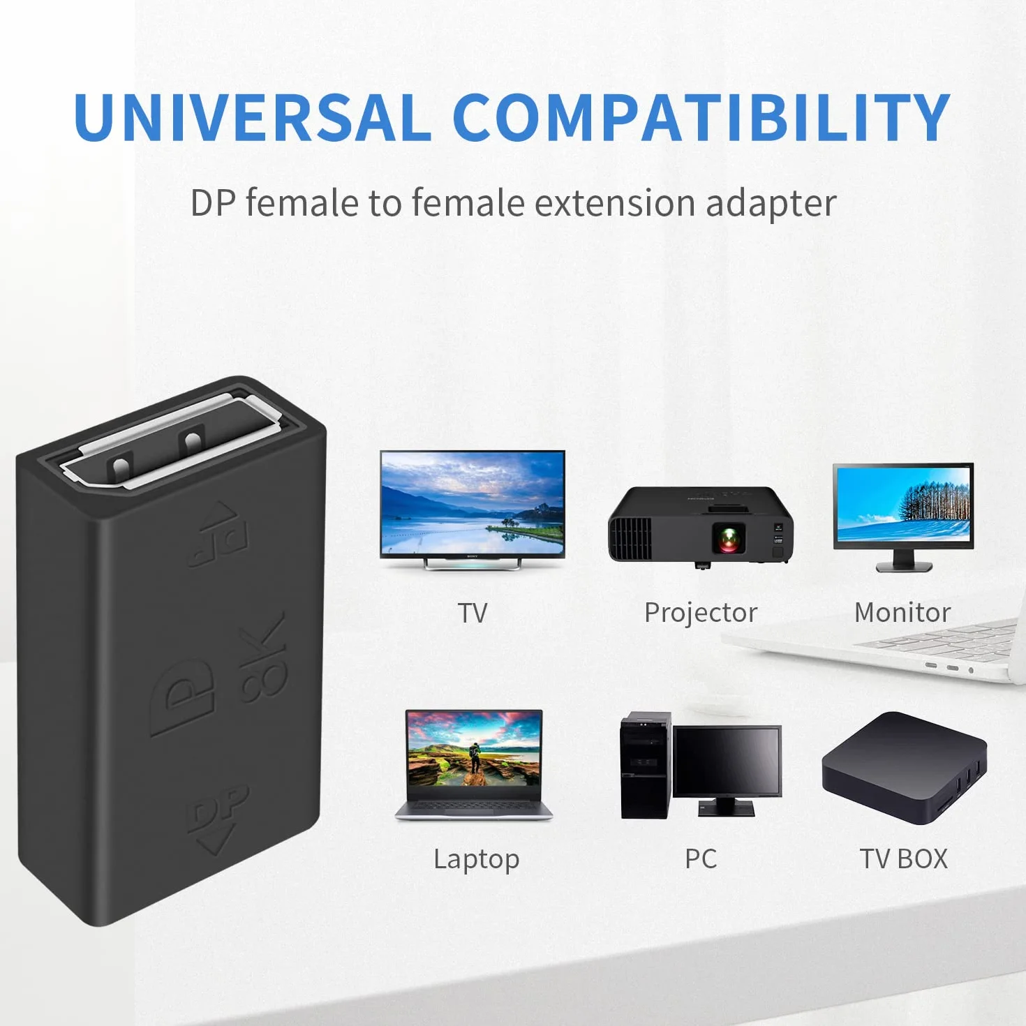 Duttek Accoppiatore Displayport, adattatore Displayport femmina a femmina, 8 K a 60 Hz, supporta DP 1.4 per computer portatili (confezione da 2)