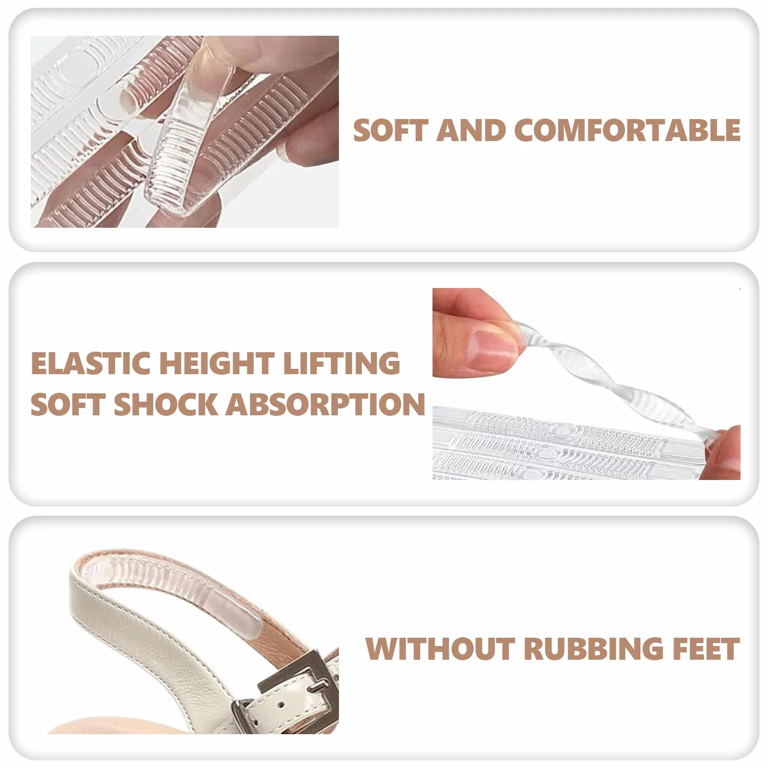 Adesivo Tacco Alto Trasparente Nastro Antiscivolo, Inserti in Silicone per Scarpe con Cinturino, 16 Pezzi